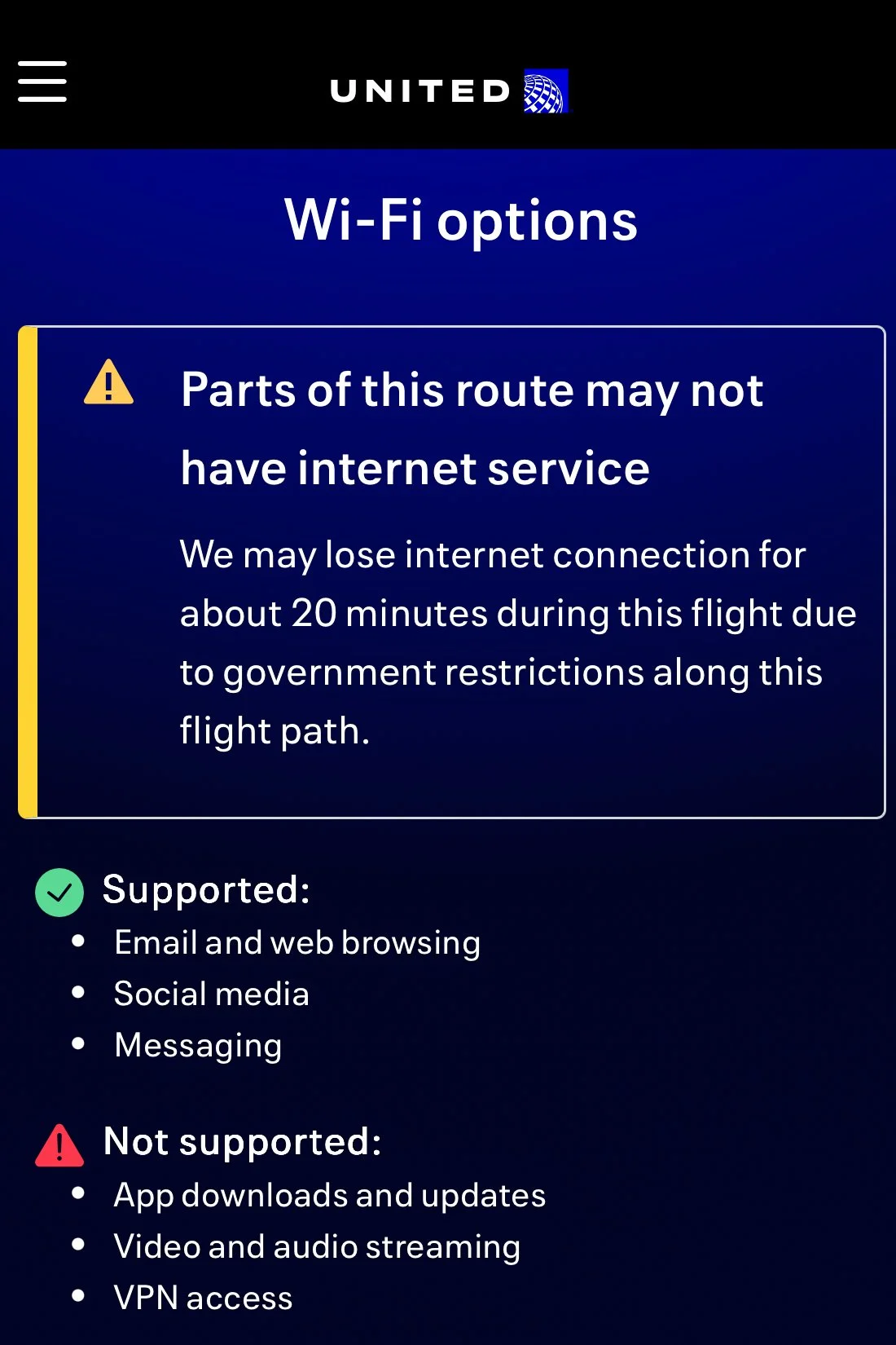 Wifi options on United Airlines