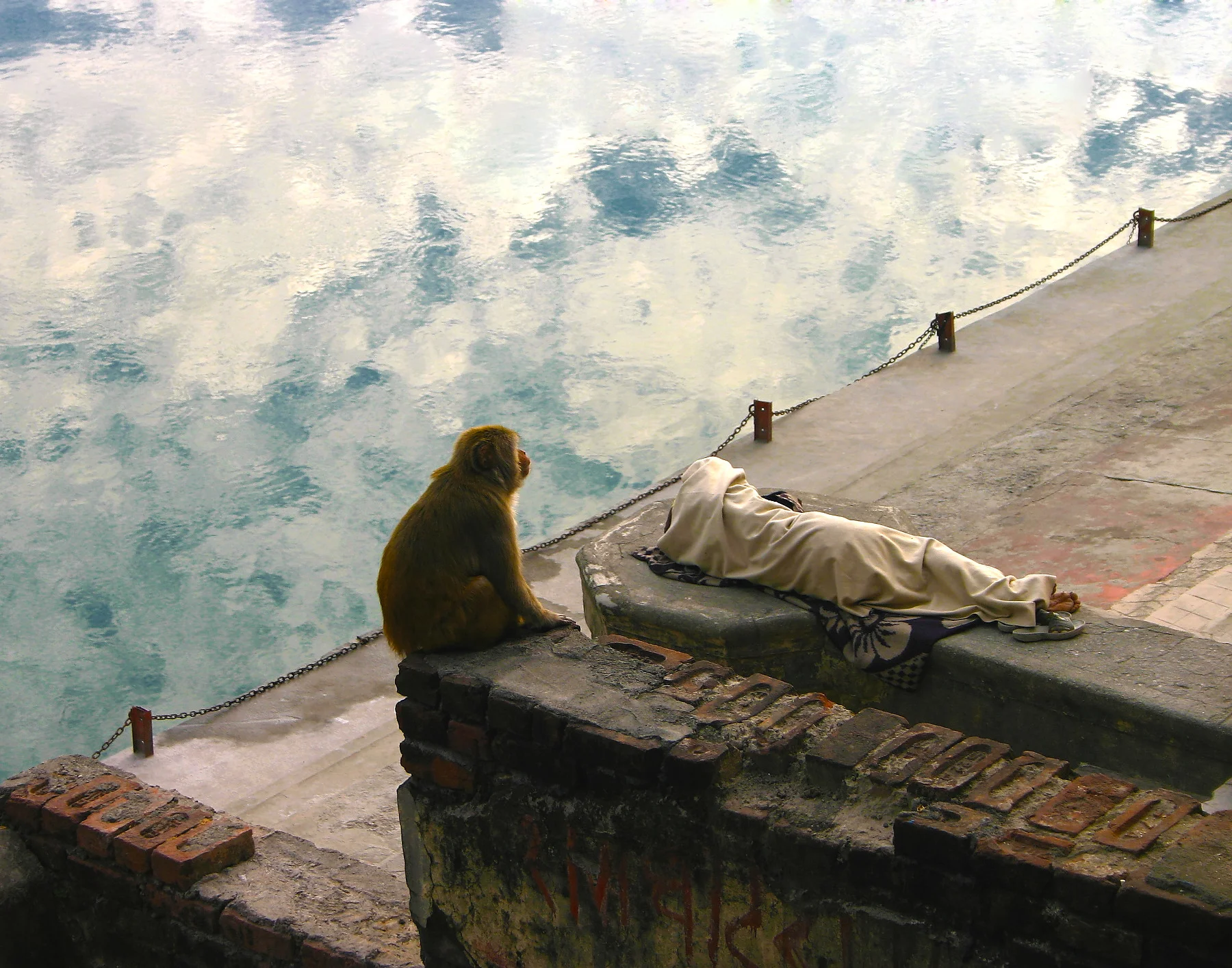 "Hanuman" monkey and figure at the Ganges, Rishikesh
