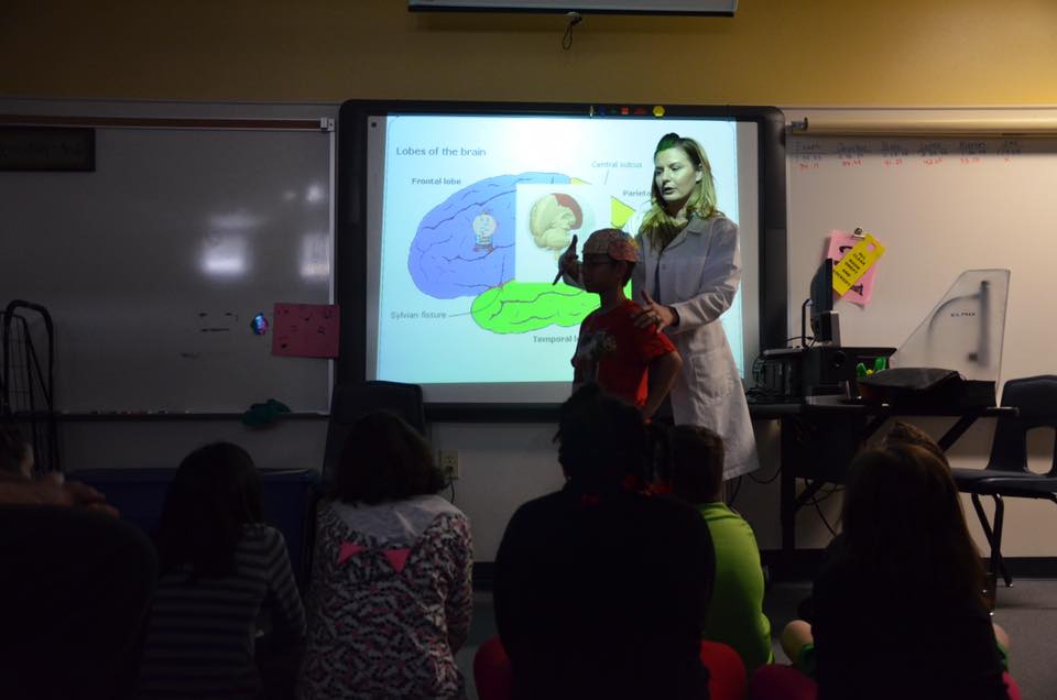 Monica Bolton leads a group discussion on the different cerebral lobes at Kitty Ward Elementary.