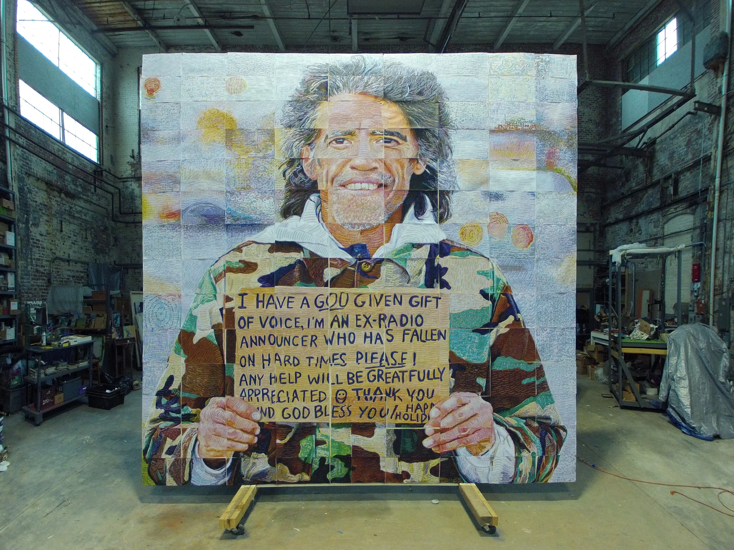 Giant Ted Williams Macaroni Art Mural