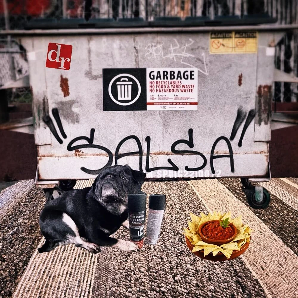 Someone tagged &ldquo;salsa&rdquo; on our dumpster here at @driscollrobbinsfinecarpets, and we think it was this puppy named Salsa, while laying on a Salsa Weave Paulig rug, while chomping on chips and Salsa, maybe even listening to some Salsa!