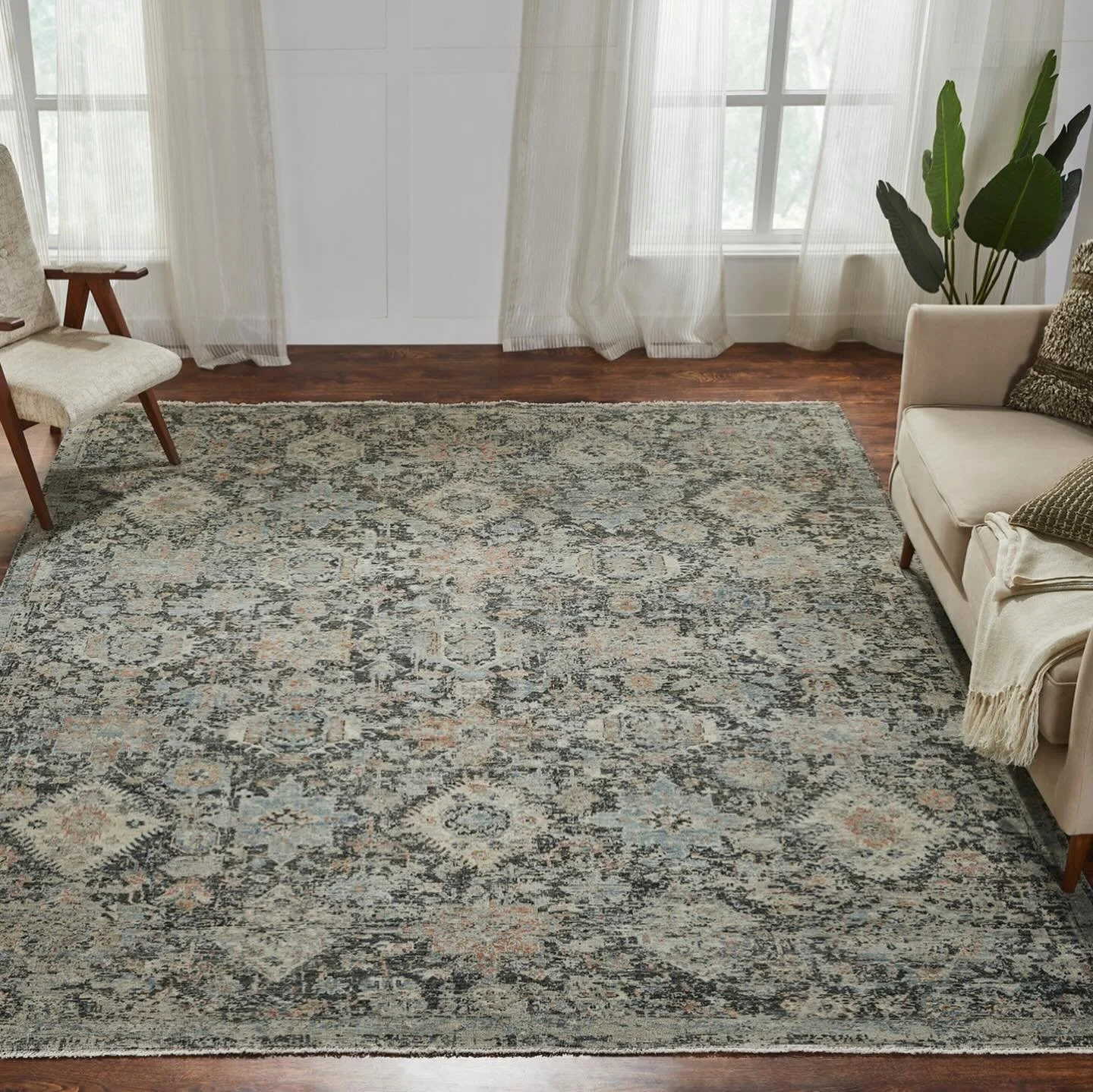The Lyra traditional distressed style rug is available in sample at our showroom. It does come in multiple colors, and designed to fit well in a modern setting. @kalatyrug