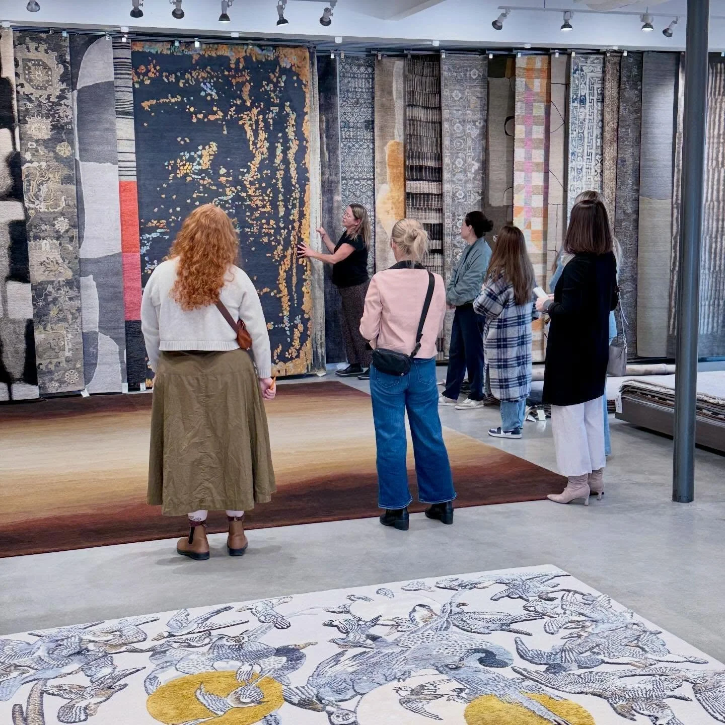 Love having @heritageschoolofinteriordesign come in and learn more about rugs and our amazing service we provide. Please come into our Seattle showroom to see the beautiful piece we have in person.