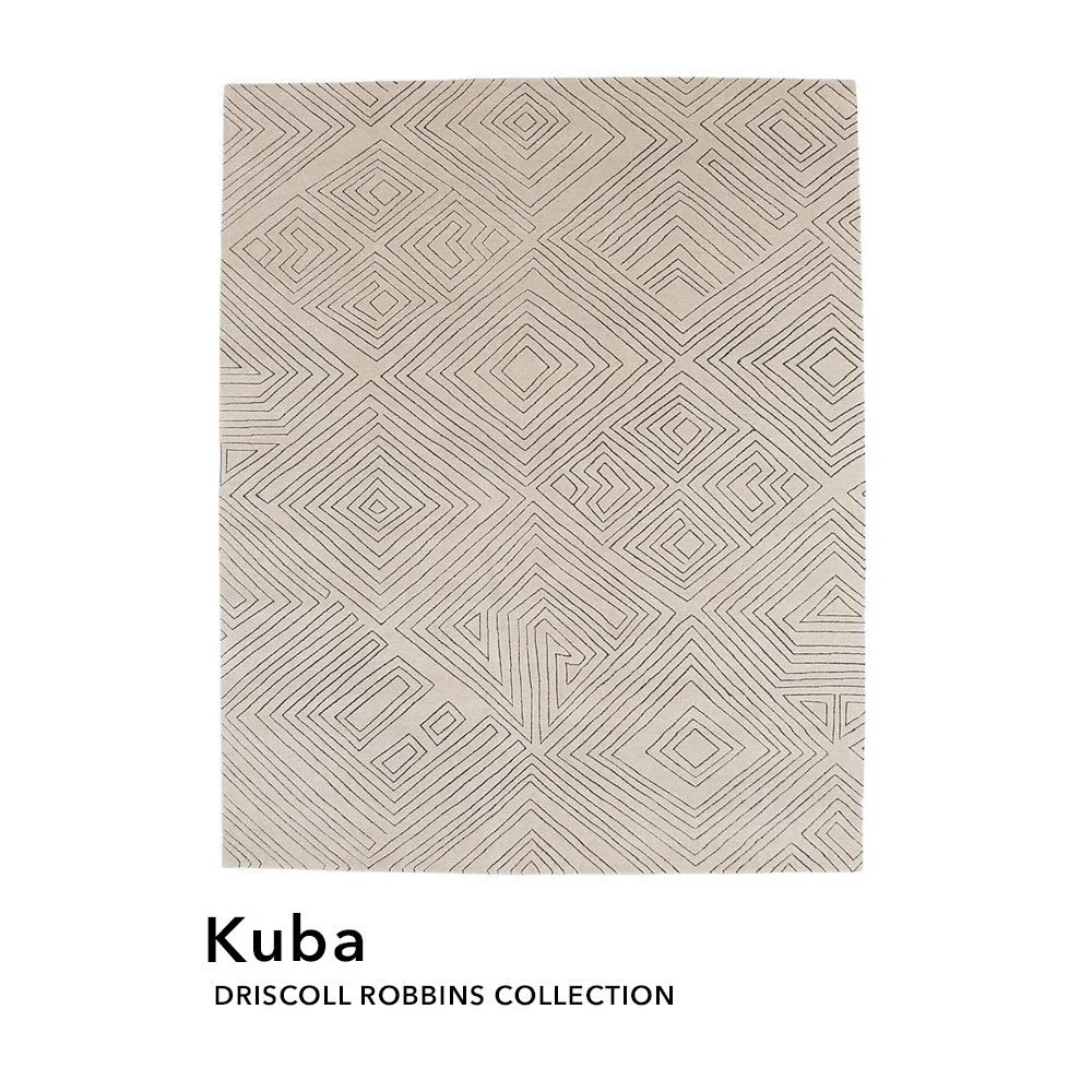 Many ways to create a pattern! Kuba and Kuba Cloth both feature outlines and repetitive shapes. Our showroom has samples of Kuba designs, which take cues from tribal influences.