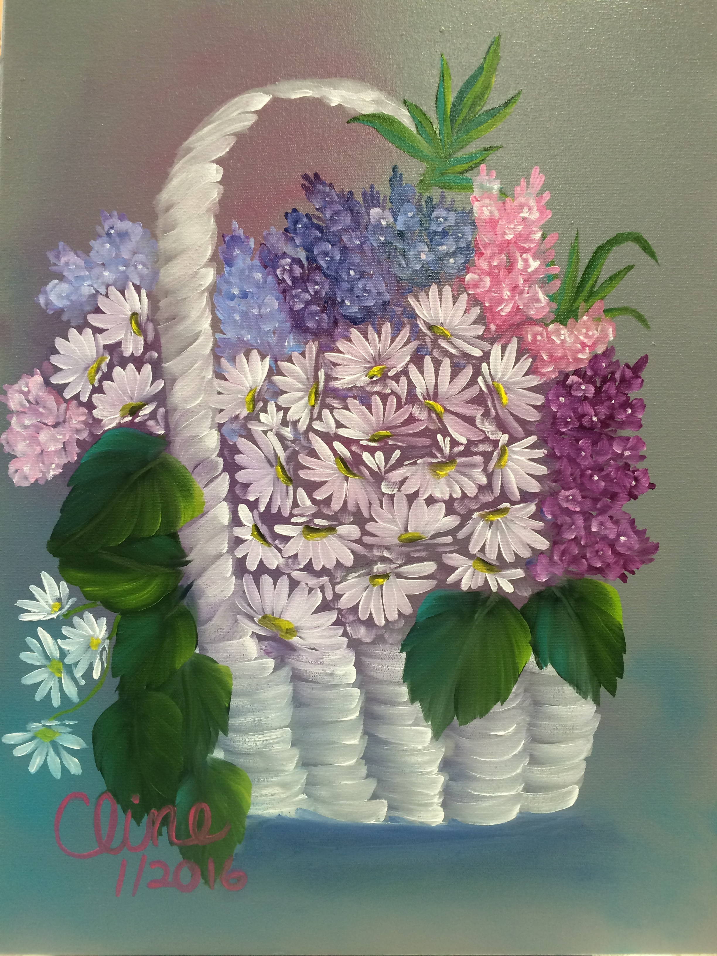 Flowers in a White Basket