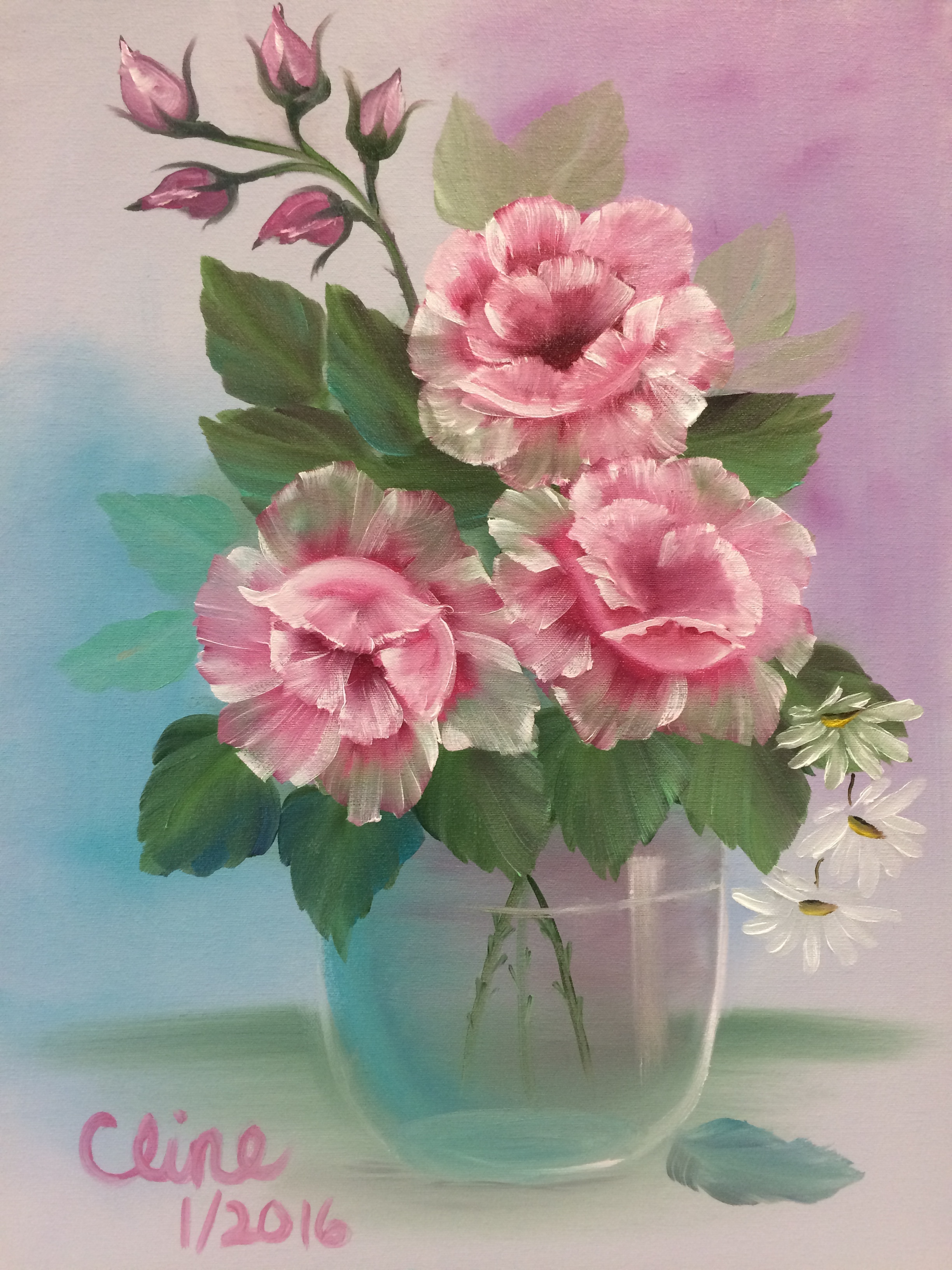 Pink Roses in a Glass Vase