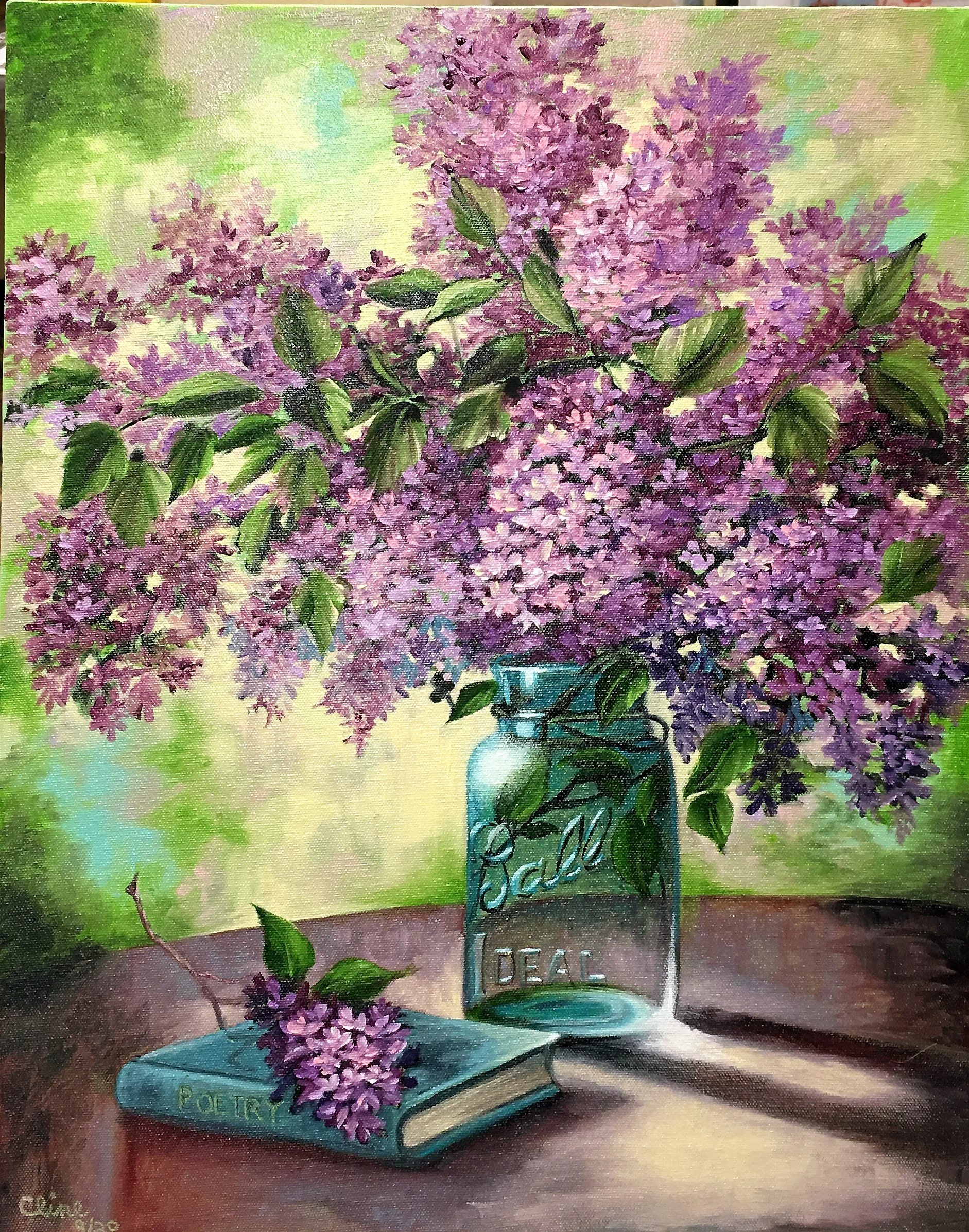 Lilacs in a Blue Jar