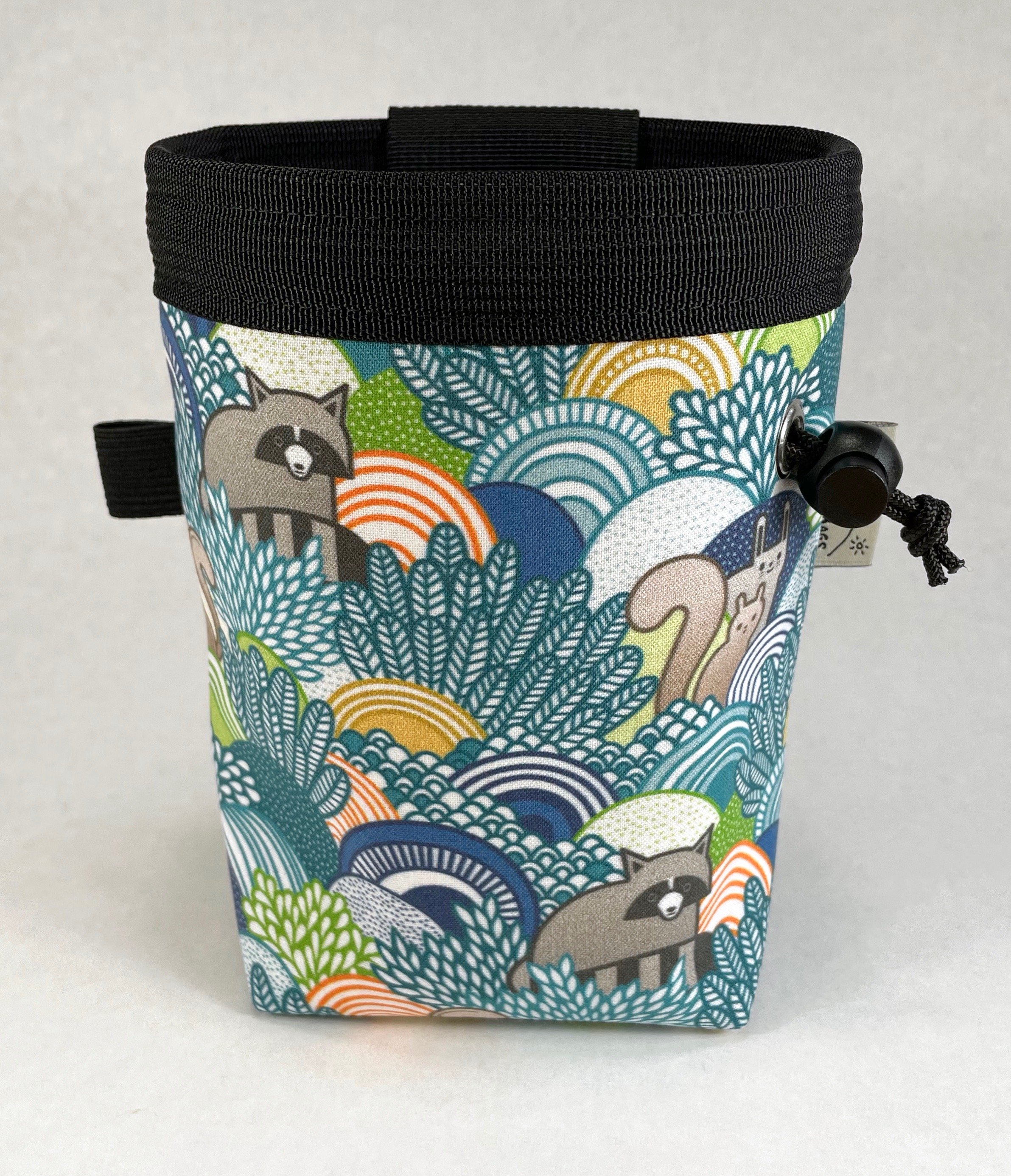 raccoons, squirrels, and rabbies with seigaiha leaves / rock climbing chalk bag