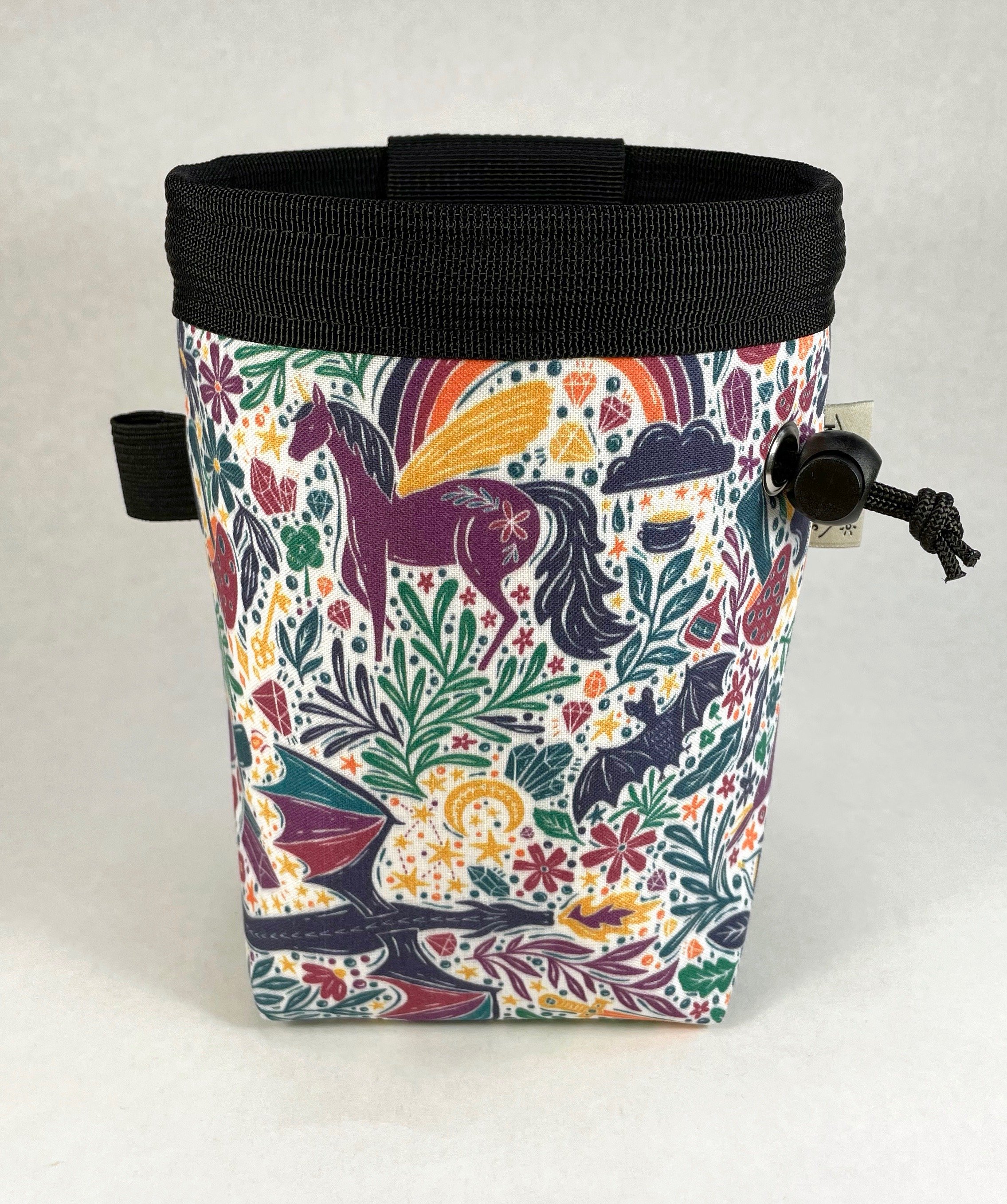 unicorns, jackelopes, mushrooms, bats, and dragons / rock climbing chalk bag