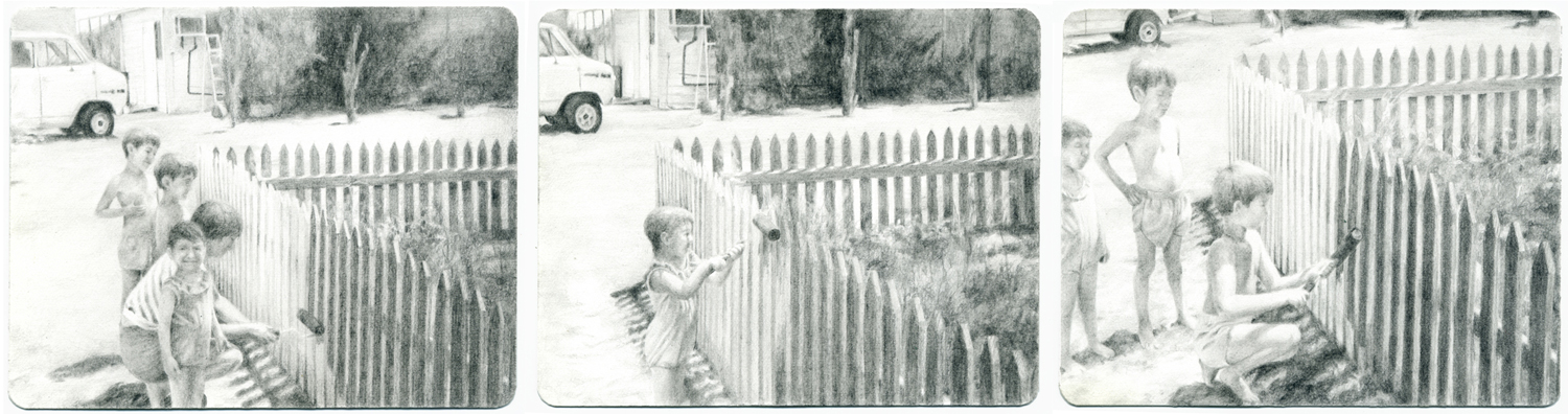 Untitled (Fences), graphite on paper, 3 sheets 2.5" x 3.5" each, 2010