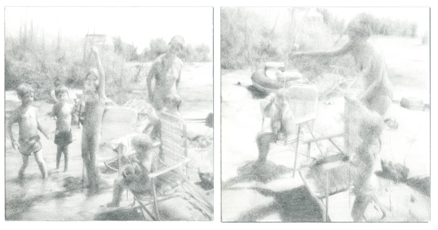 Untitled (Fishing), graphite on paper, 2 sheets 2.5" x 2.5" each, 2011