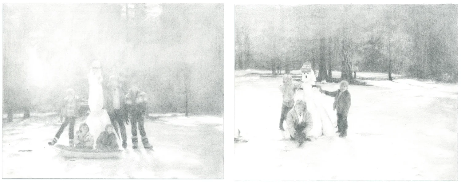 Untitled (Snowman), graphite on paper, 2 sheets 2.5" x 3.5" each, 2011