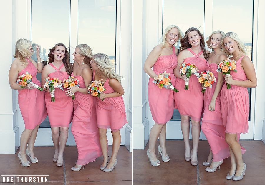  Here is another example of bold color, but this time the styles of the dresses are different. The maid of honor wore a long dress while the rest of the girls wore short. 