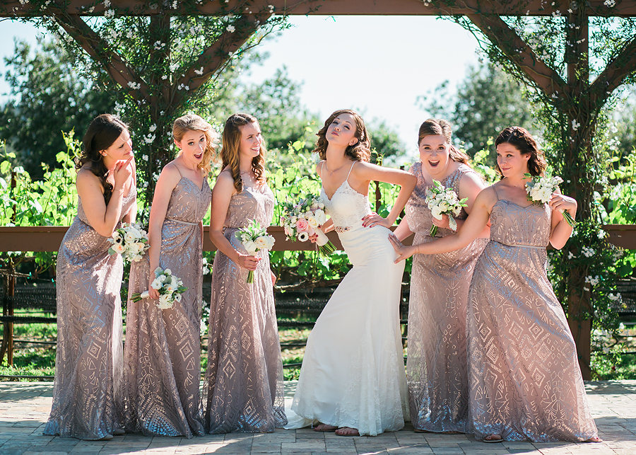  Muted metallic plus sequins? LOVE. These long, flowing dresses were beautiful to photograph at Stacy and Brian's winery wedding. 