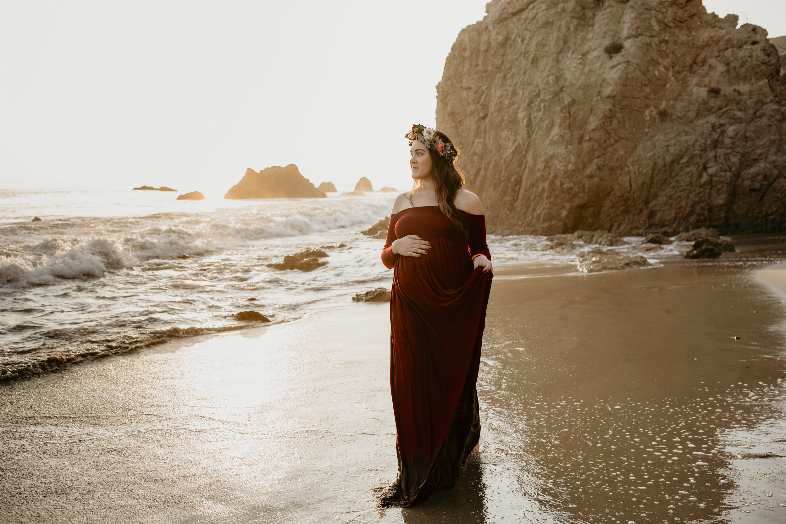 photographer bre thurston | san francisco bay area california | lifestyle maternity photography | outdoors on location beach mermaid flower crown and sunset shoot