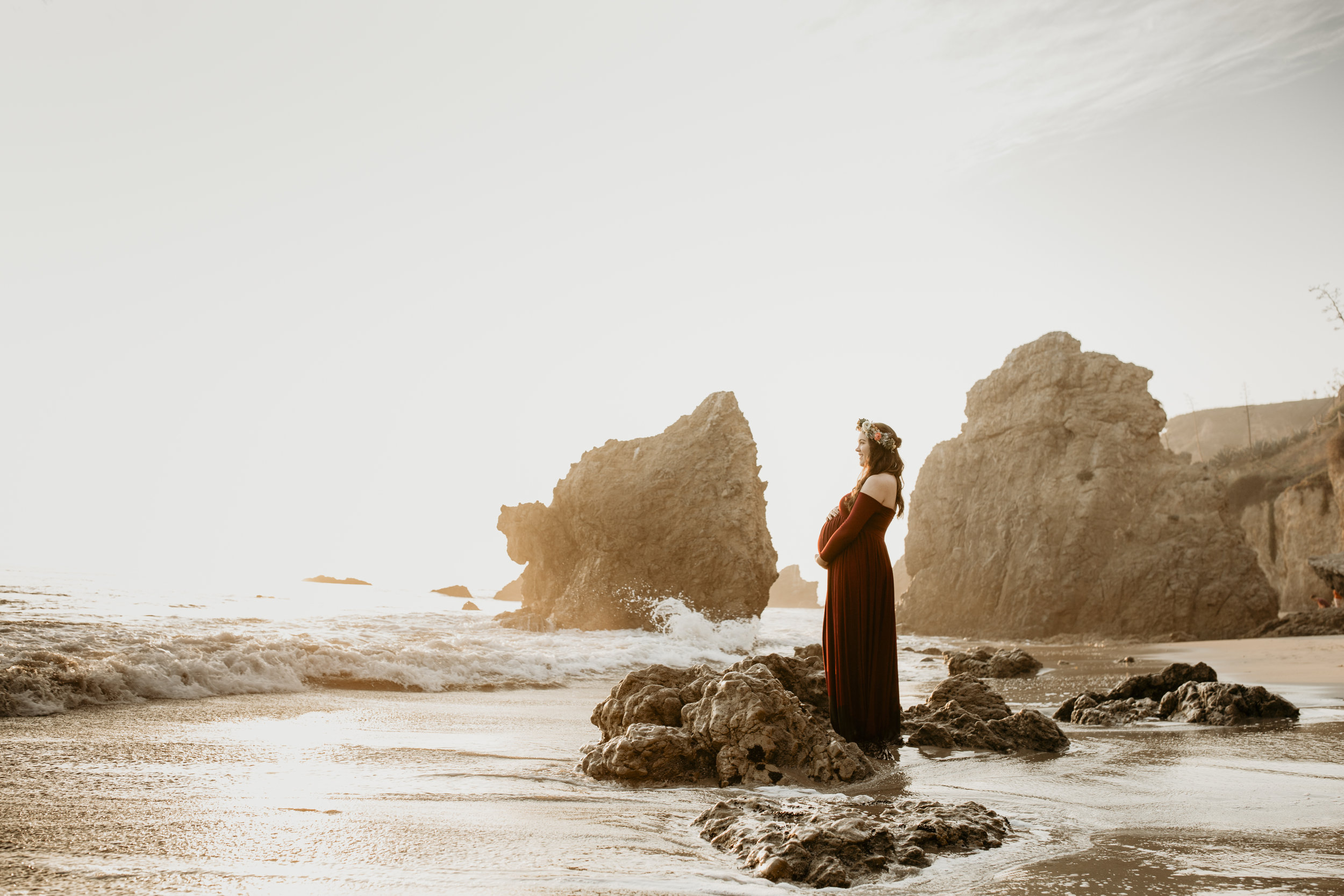 photographer bre thurston | san francisco bay area california | lifestyle maternity photography | outdoors on location beach mermaid flower crown and sunset shoot