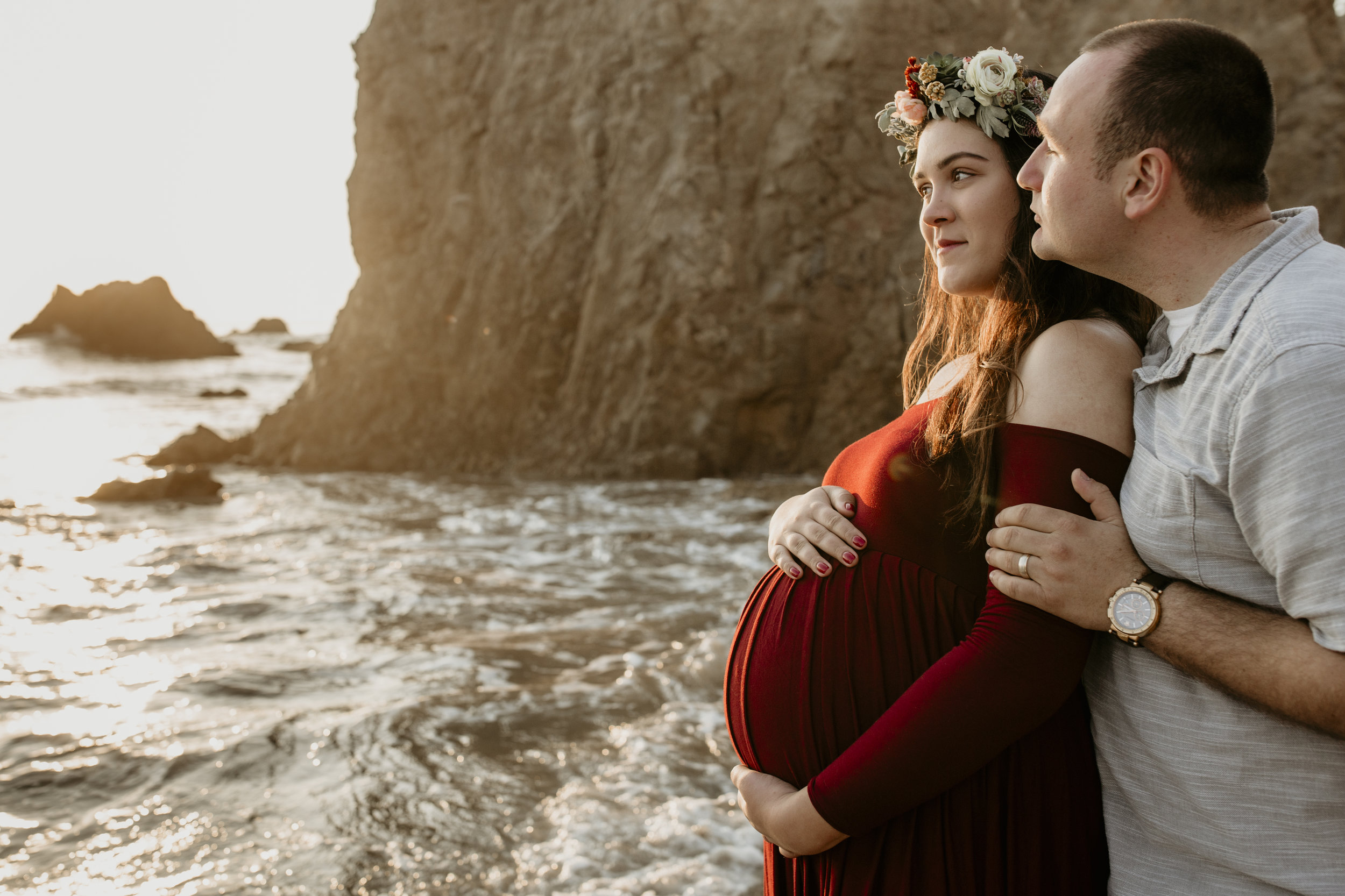 photographer bre thurston | san francisco bay area california | lifestyle maternity photography | outdoors on location beach mermaid flower crown and sunset shoot