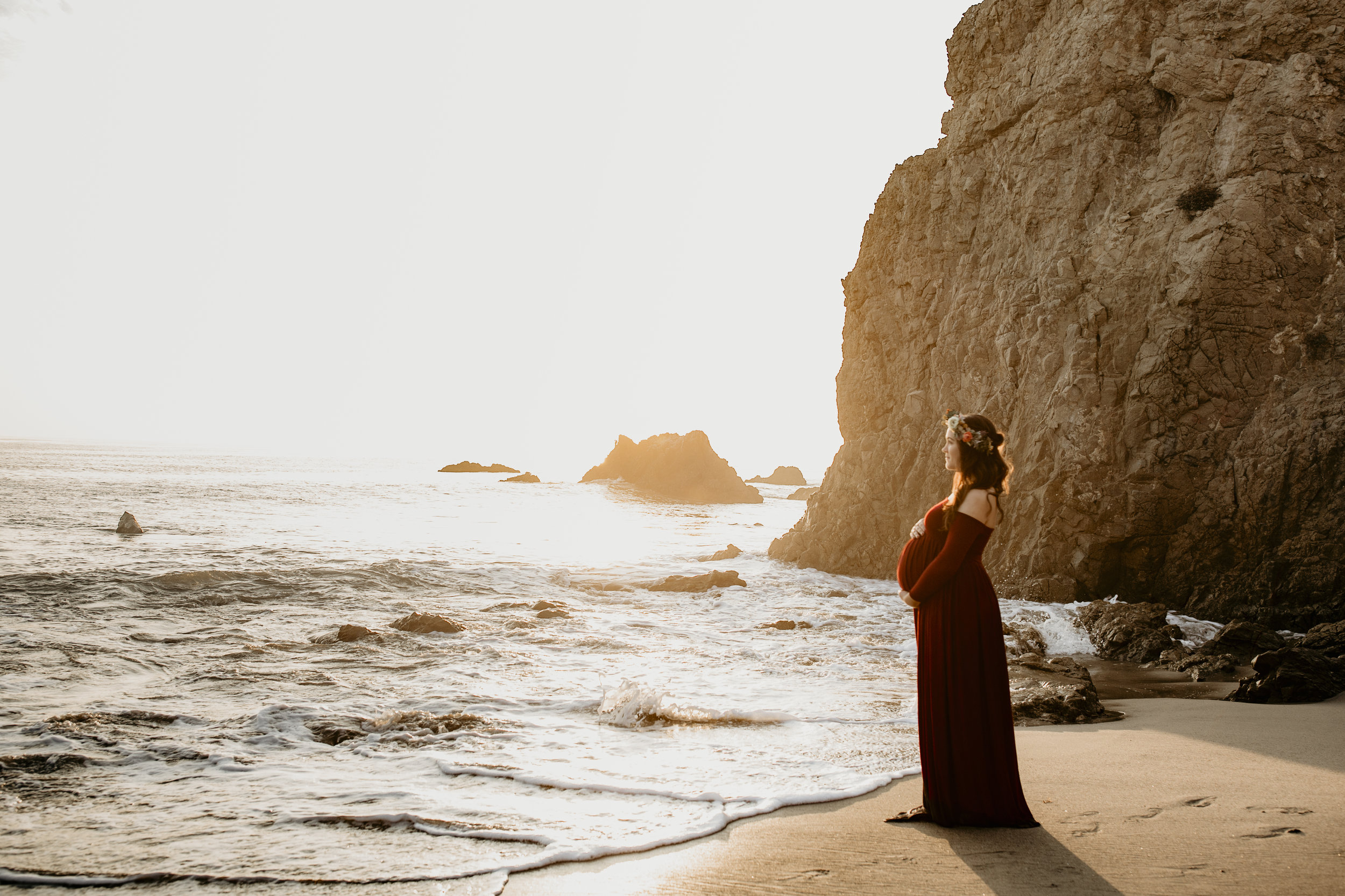 photographer bre thurston | san francisco bay area california | lifestyle maternity photography | outdoors on location beach mermaid flower crown and sunset shoot