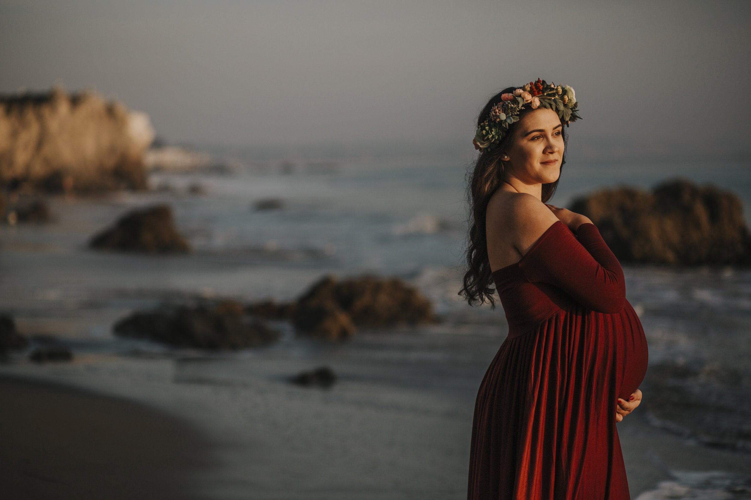 photographer bre thurston | san francisco bay area california | lifestyle maternity photography | outdoors on location beach mermaid flower crown and sunset shoot