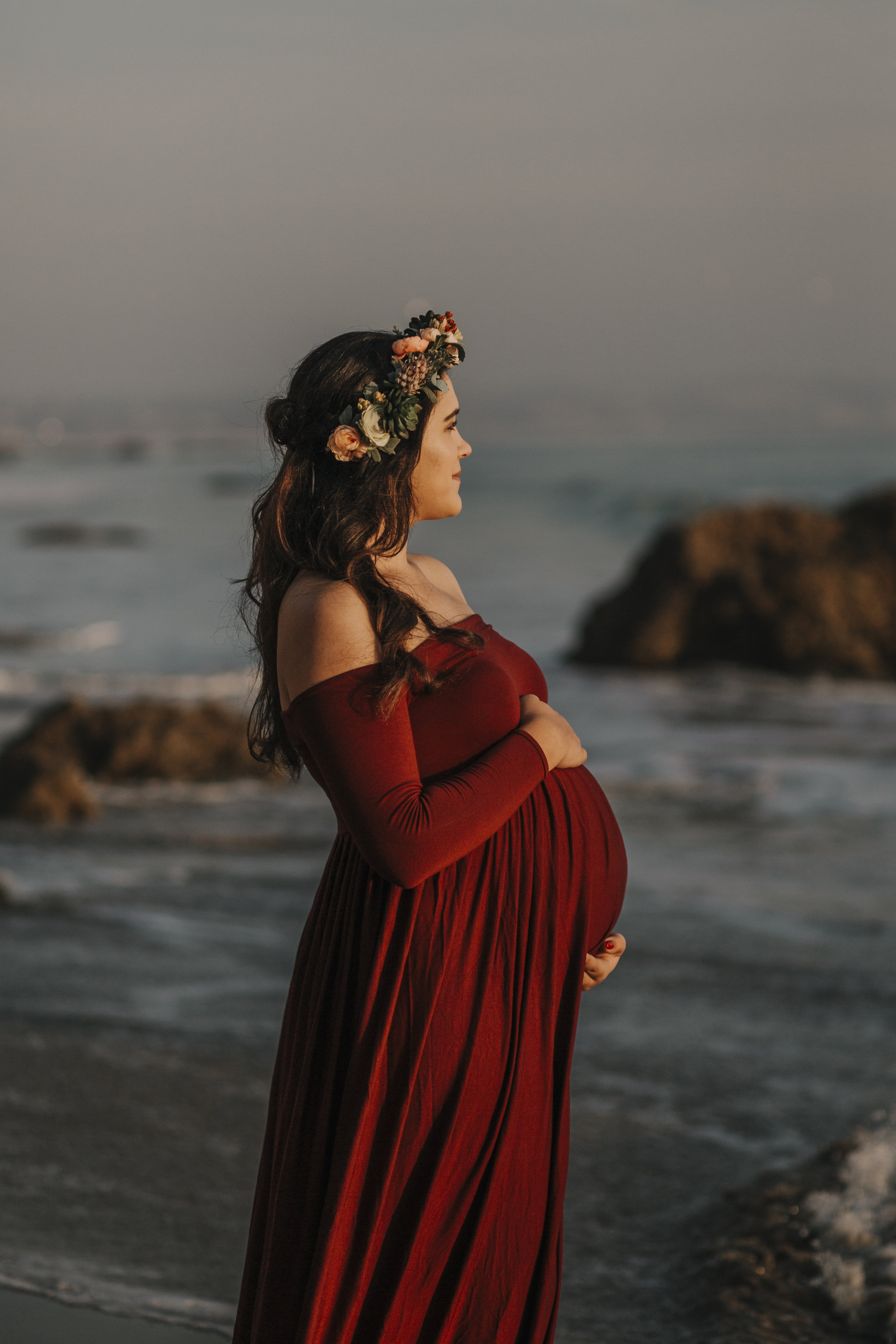 photographer bre thurston | san francisco bay area california | lifestyle maternity photography | outdoors on location beach mermaid flower crown and sunset shoot