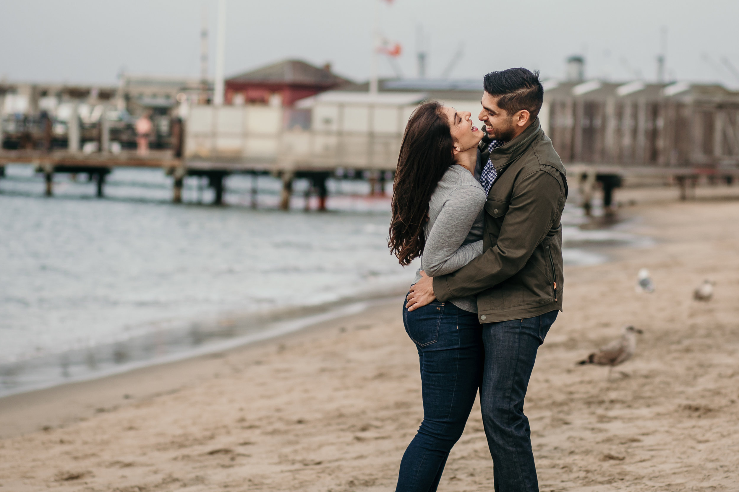 bre thurston photography | san francisco bay area wedding engagement photographer | engaged couple photo session in city, foggy forest, stormy beach, red dress