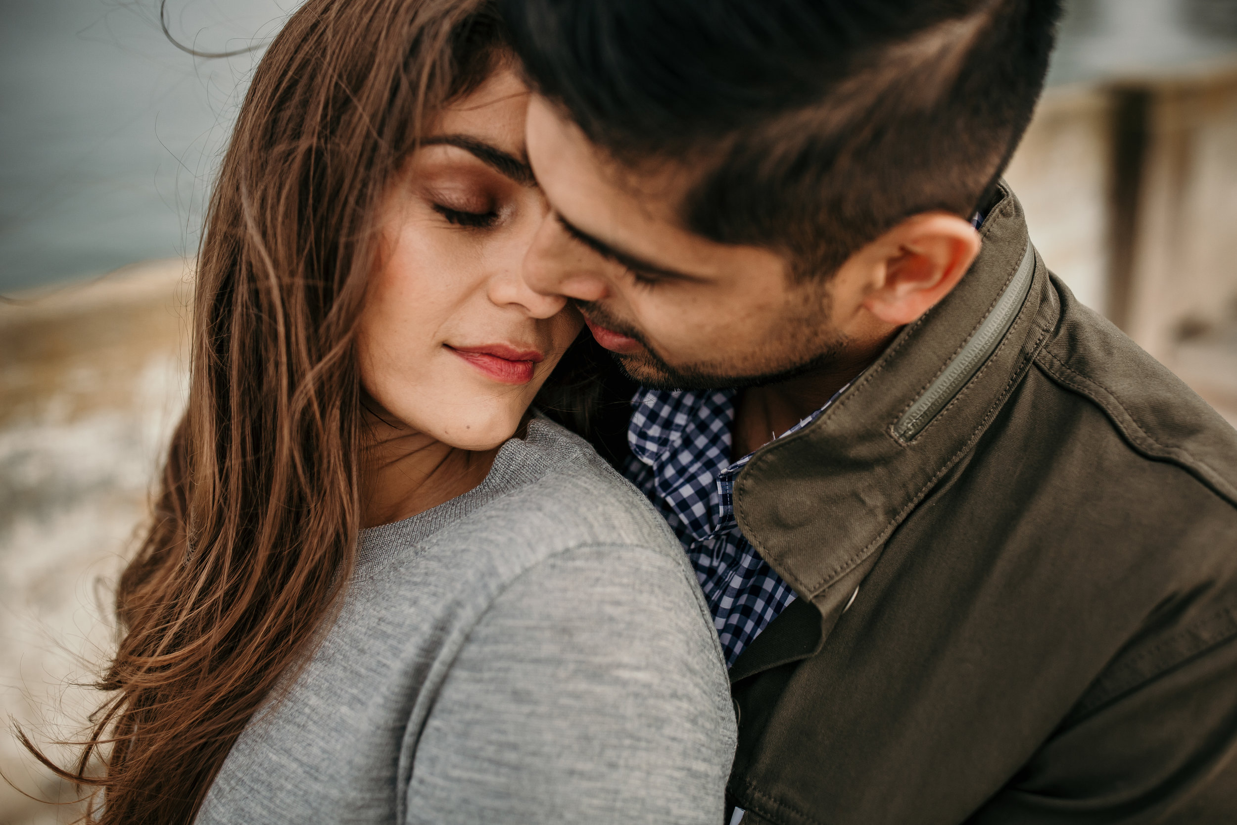 bre thurston photography | san francisco bay area wedding engagement photographer | engaged couple photo session in city, foggy forest, stormy beach, red dress