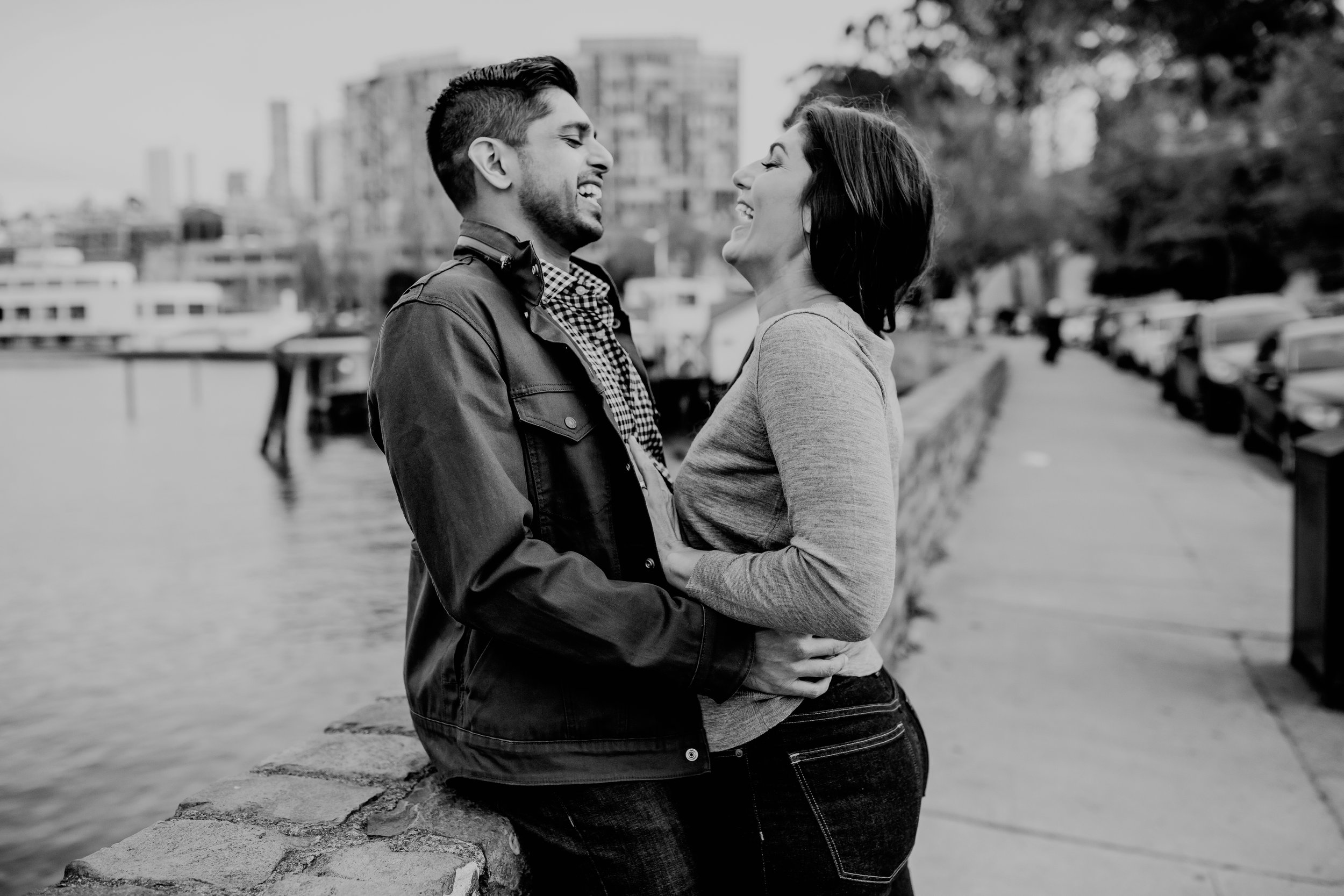 bre thurston photography | san francisco bay area wedding engagement photographer | engaged couple photo session in city, foggy forest, stormy beach, red dress