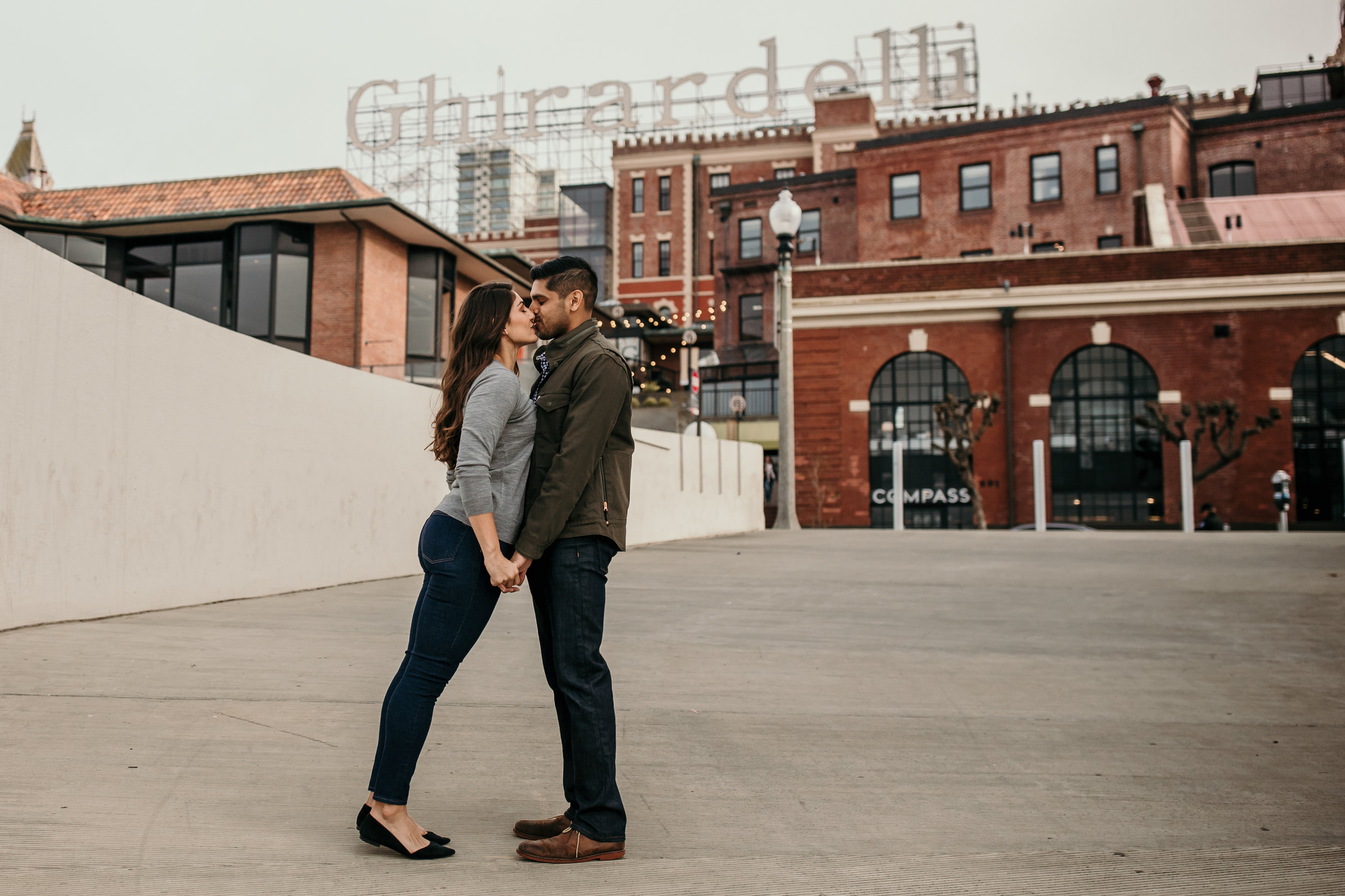 bre thurston photography | san francisco bay area wedding engagement photographer | engaged couple photo session in city, foggy forest, stormy beach, red dress