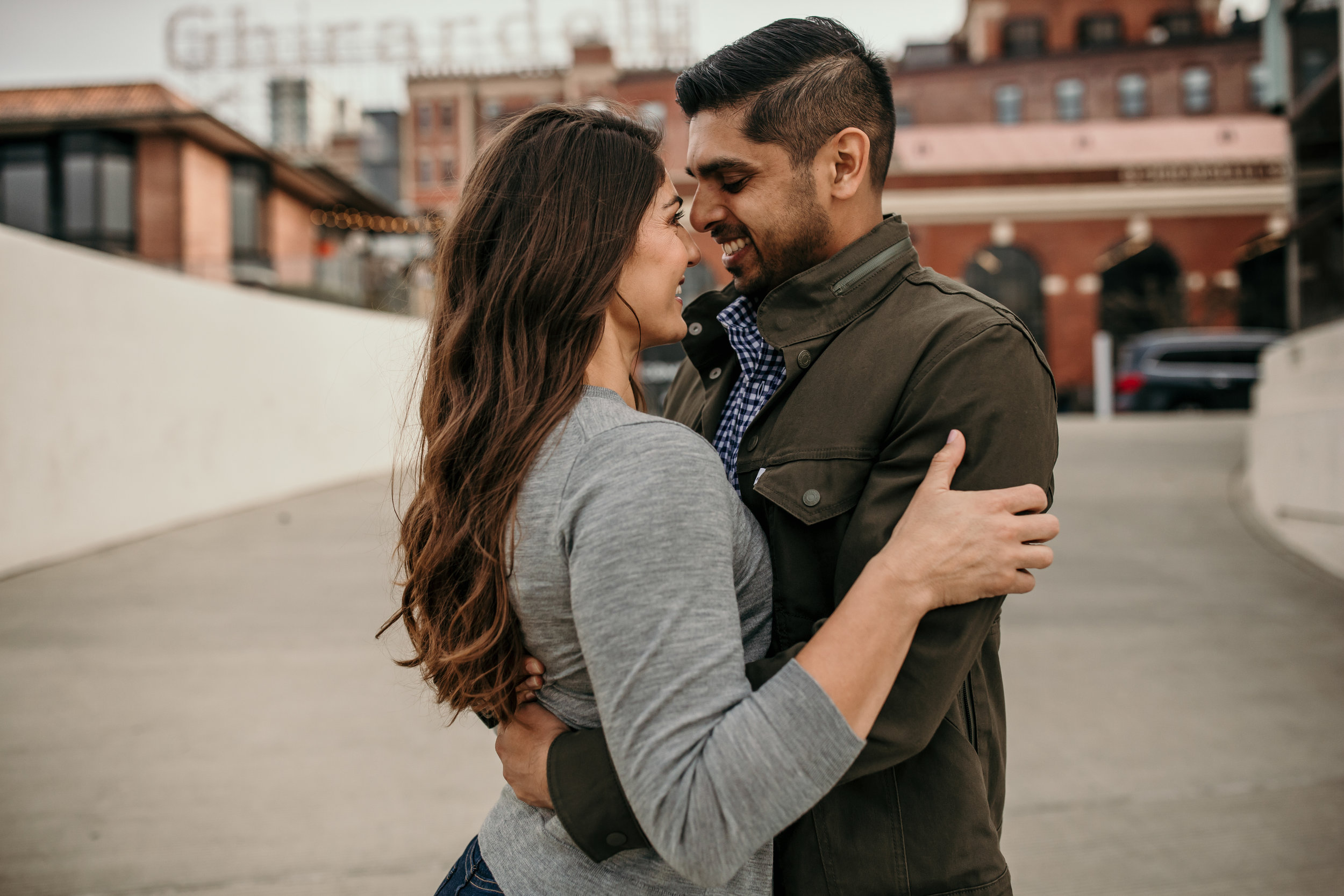 bre thurston photography | san francisco bay area wedding engagement photographer | engaged couple photo session in city, foggy forest, stormy beach, red dress