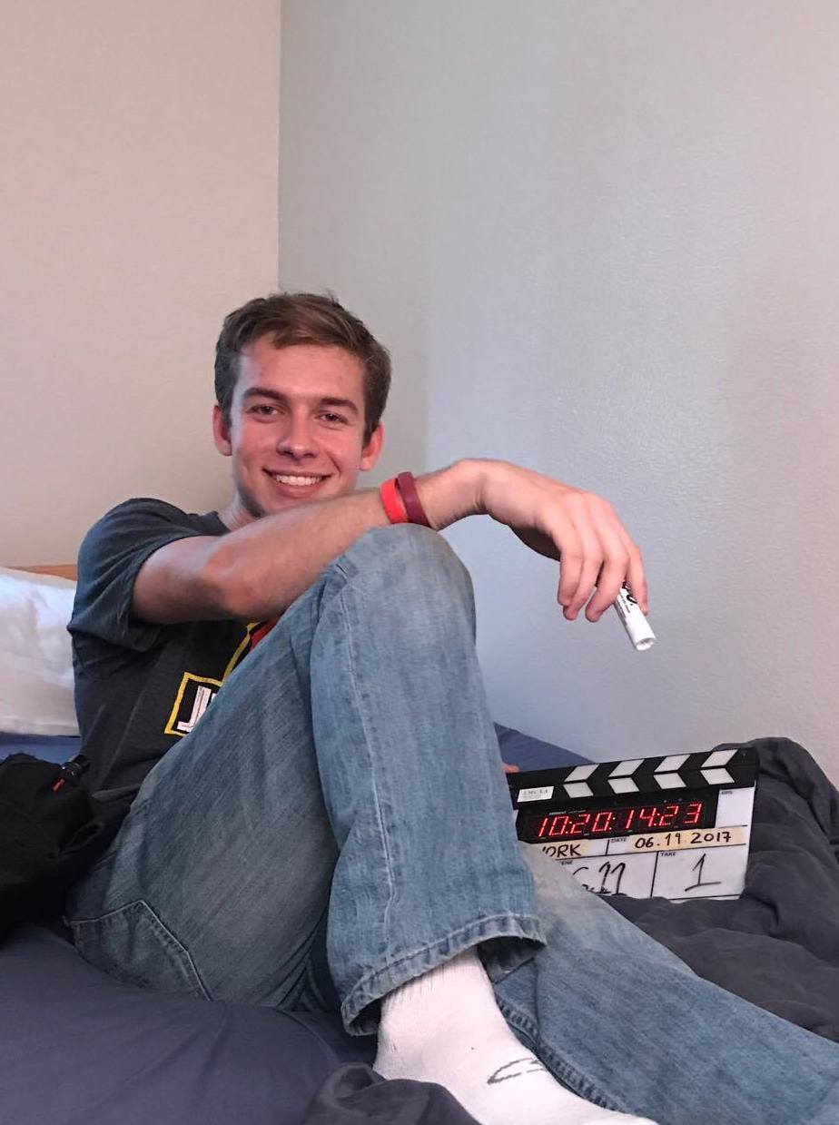 Clark Eglinton, current President of Theta Chapter, takes a second to relax between takes. Eglinton joined the project looking to help Johnson in any position that was needed and found himself working as 2nd AC through the duration of shooting.