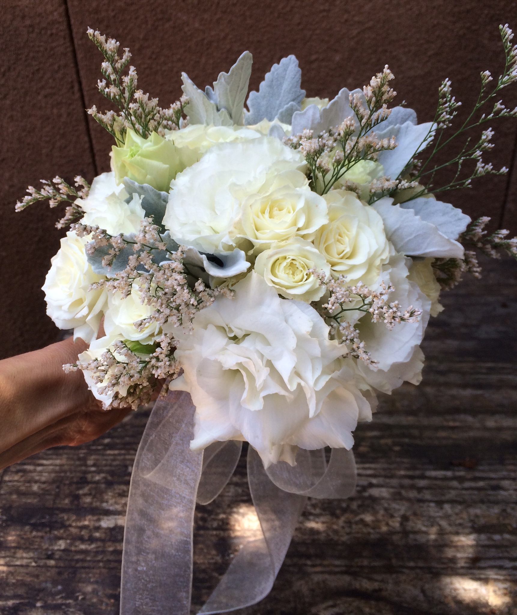 Bridal Bouquet, White Lisi:White Sprays:Dusty Miller.jpg