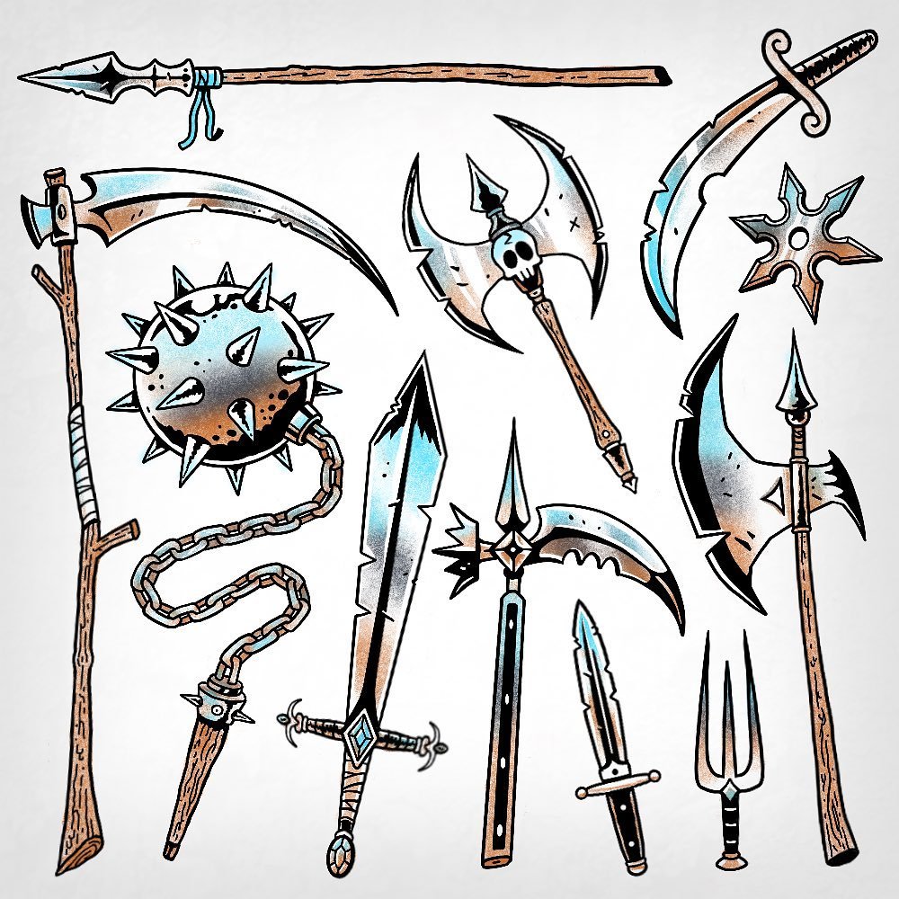 Chromium weapons flash also availble w just shading also availble just black also will do a custom weapon if you don&rsquo;t see one ya like&hellip; as always at @junkmailtattoo 

Dm to book an appointment 
&hellip;
#tattoo #tattoonyc #flashsheet #in