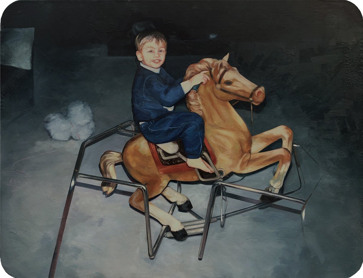   Fallin’ Outta the Durn Saddle (Dec. 26, 1993)   Oil on linen-mounted panel  48” x 60”  2022 