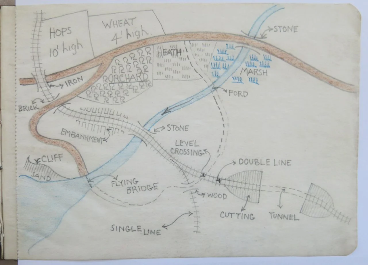 A sample military map, presumably for teaching purposes. Note: a sheet of white paper is temporarily placed behind the tracing paper to show the outlines clearly, in this and subsequent pages.