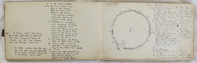 This double page spread is George Stanley's description of those in his tent at Calais. What follows is a transcription of Stanley's comments. Note: Many of those listed have contributions in all three sketchbooks. Names, addresses and serv
