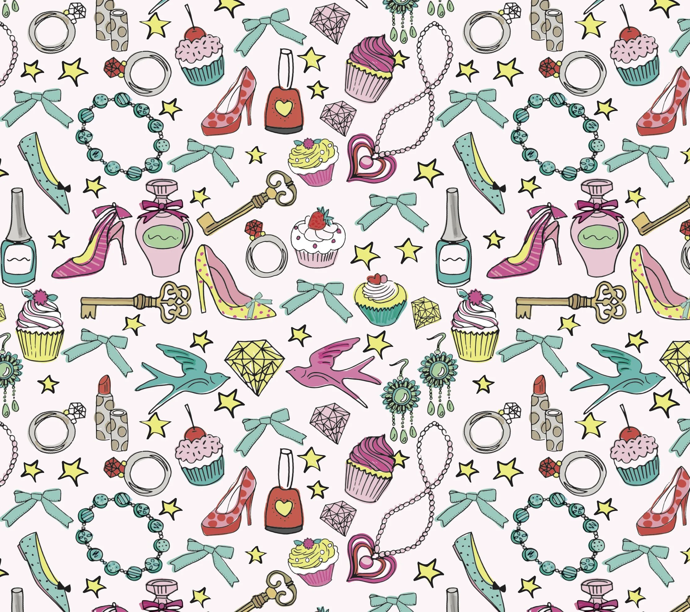 Girly quirky illustrations for Think Pink range designed by Lizzie Lees for Debenhams. © Debenhams Plc.