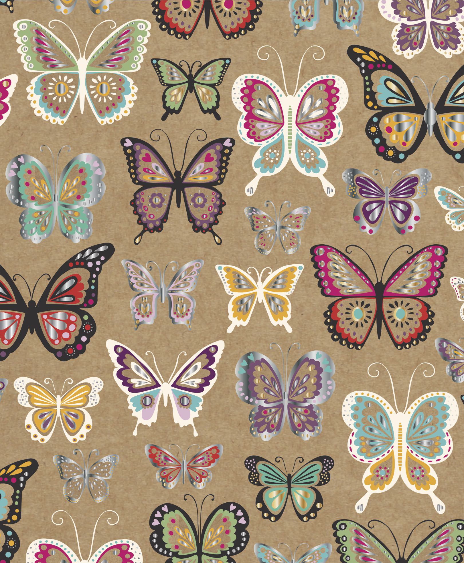 Butterflies on kraft paper designed by Lizzie Lees for Paperchase. © Paperchase Ltd.