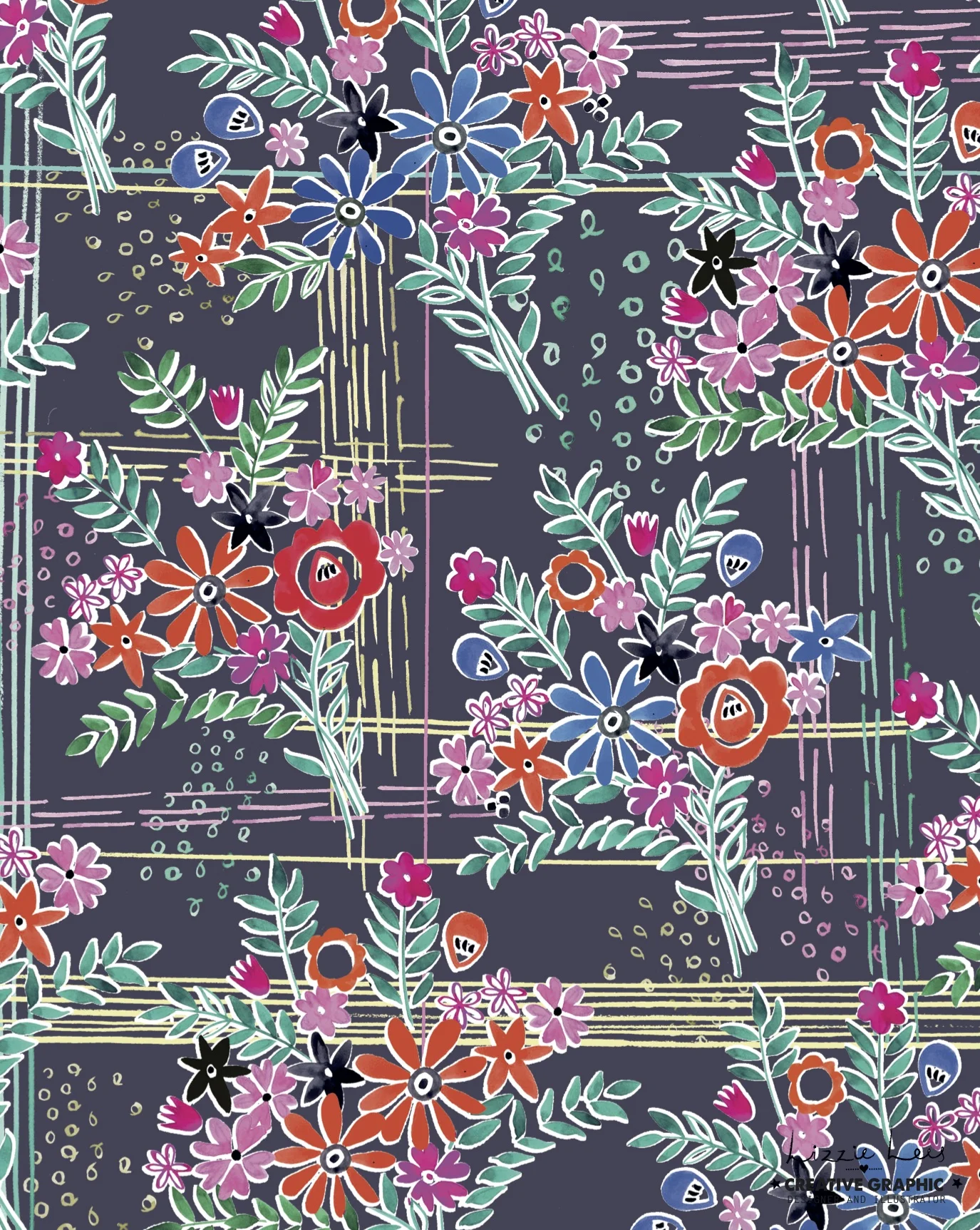Floral surface pattern designed by Lizzie Lees for Paperchase. © Paperchase Ltd.