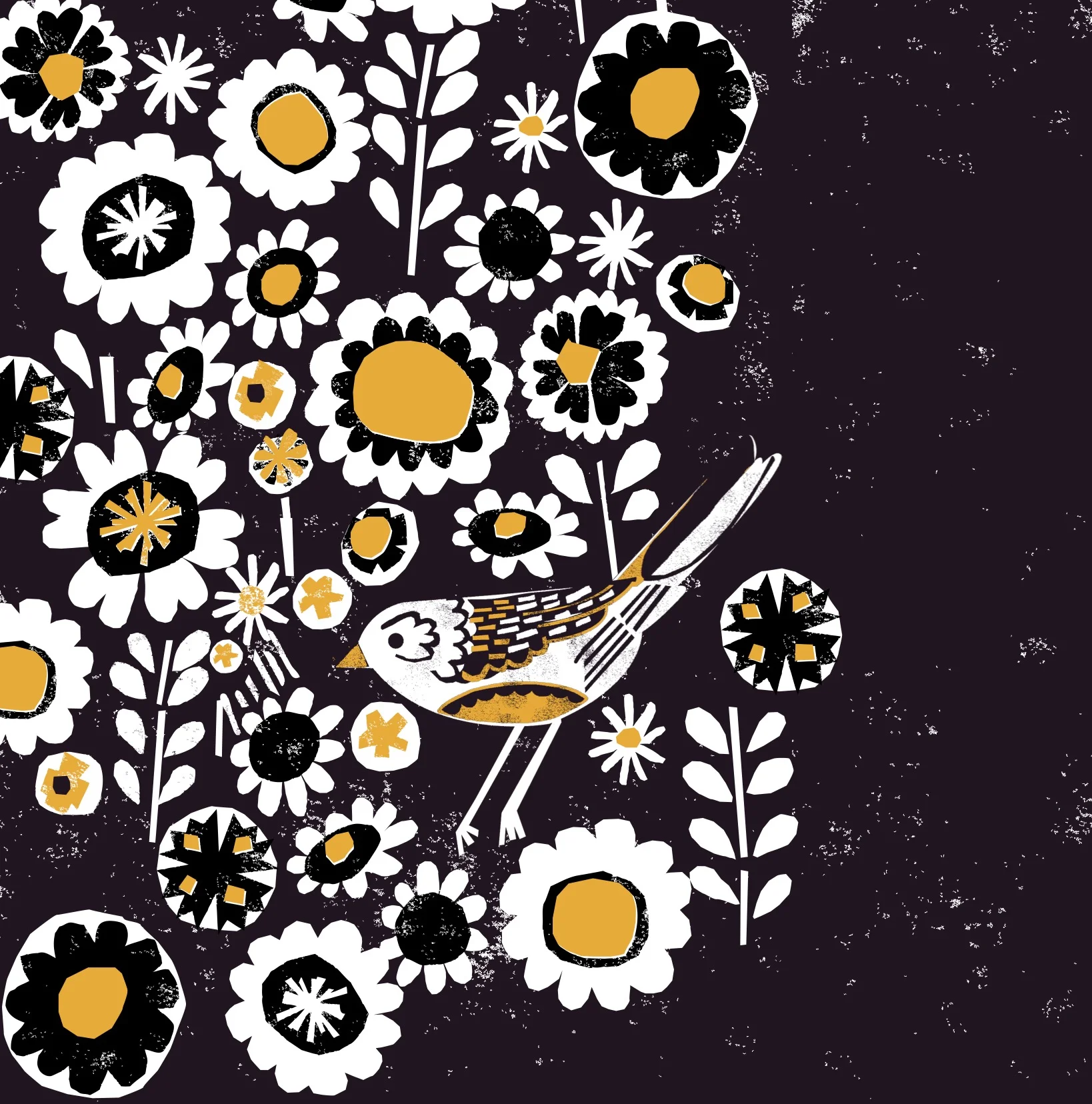 Woodcut bird illustration designed by Lizzie Lees for Paperchase. © Paperchase Ltd.