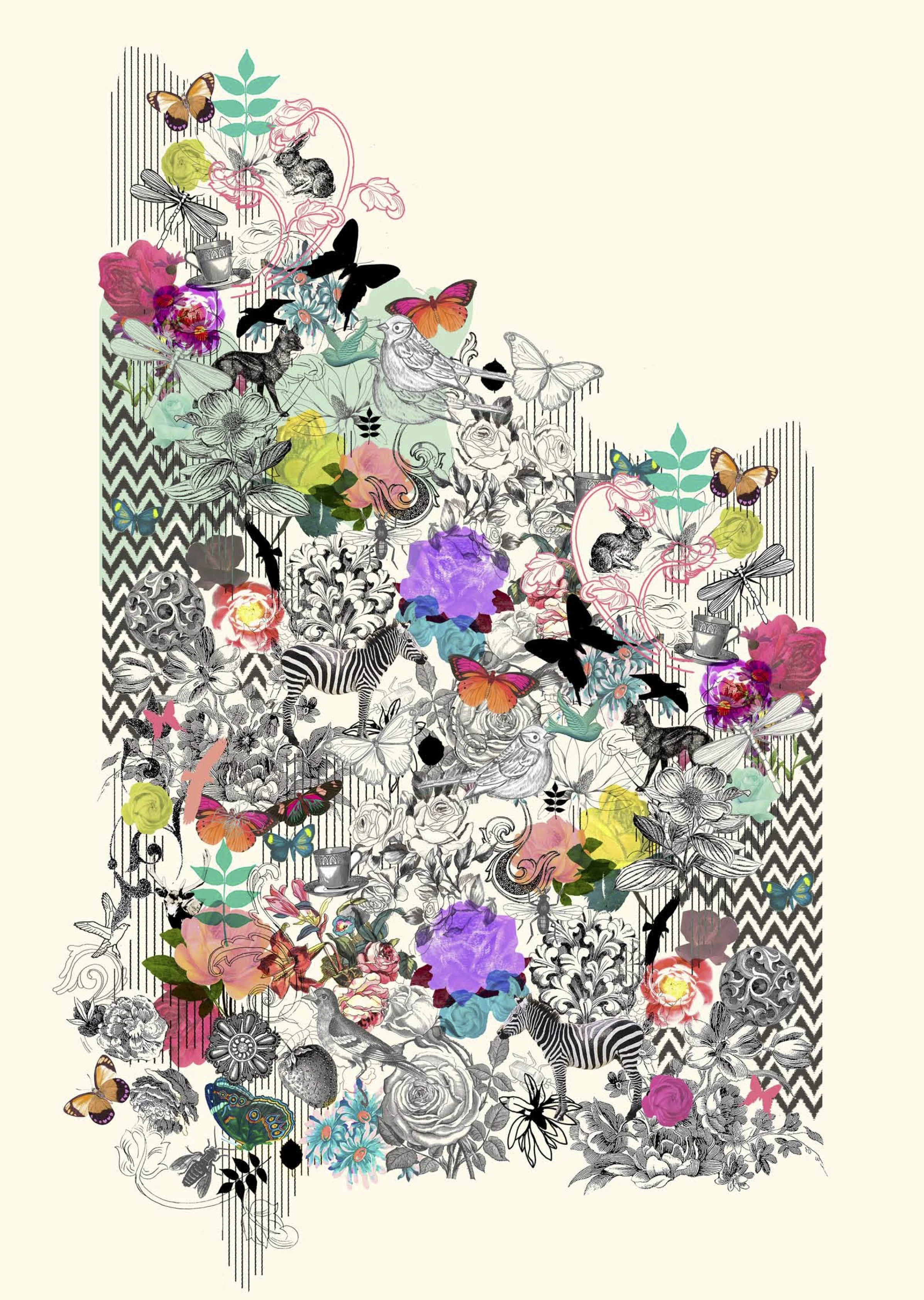 Floral and Zebra graphic designed by Lizzie Lees for Paperchase. © Paperchase Ltd.