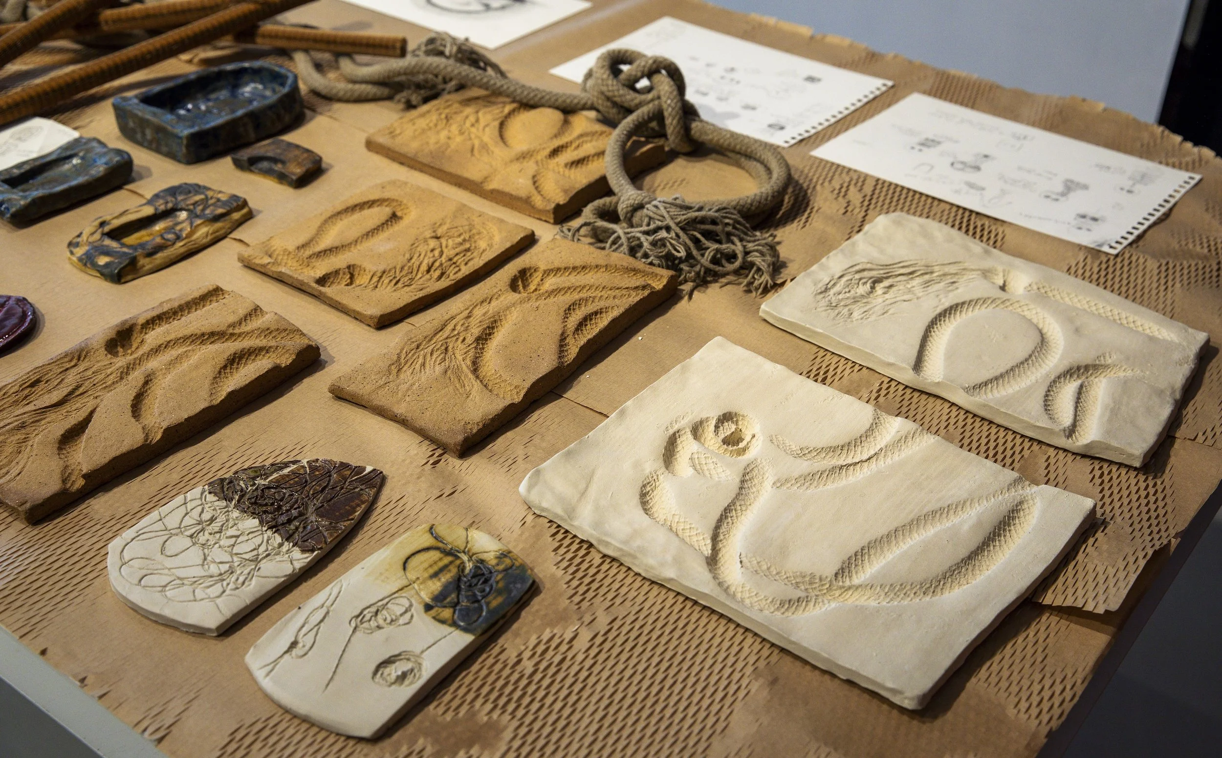 Detail of installation table showing drawings, materials and samples 