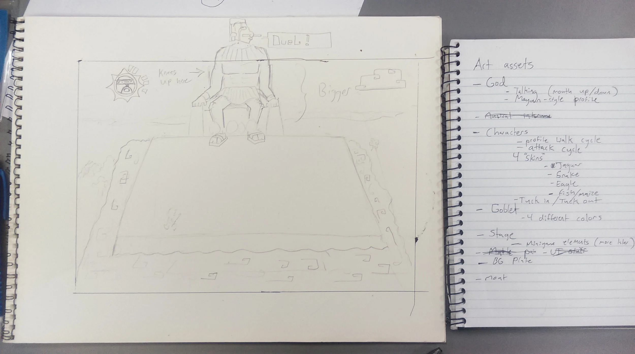 A photo of an early sketch for the level layout