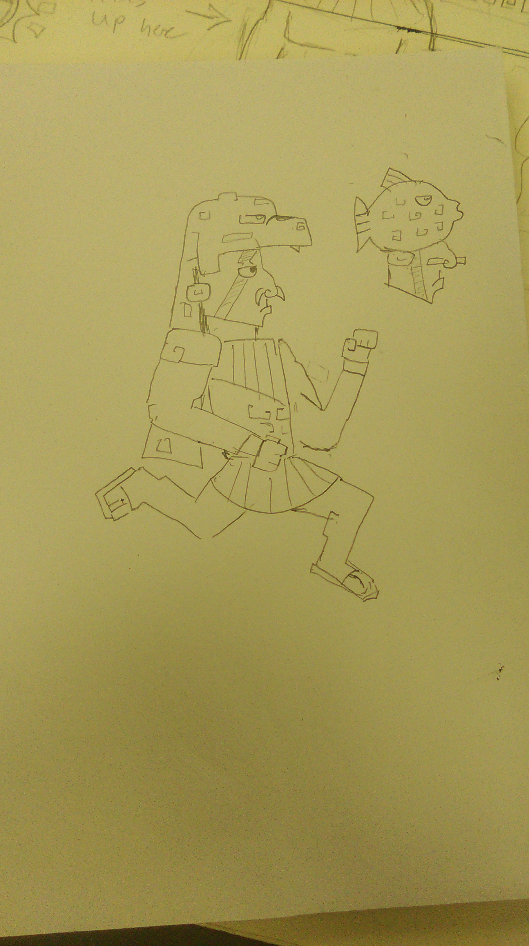 Character design sketch, Jaguar and Fish Warriors