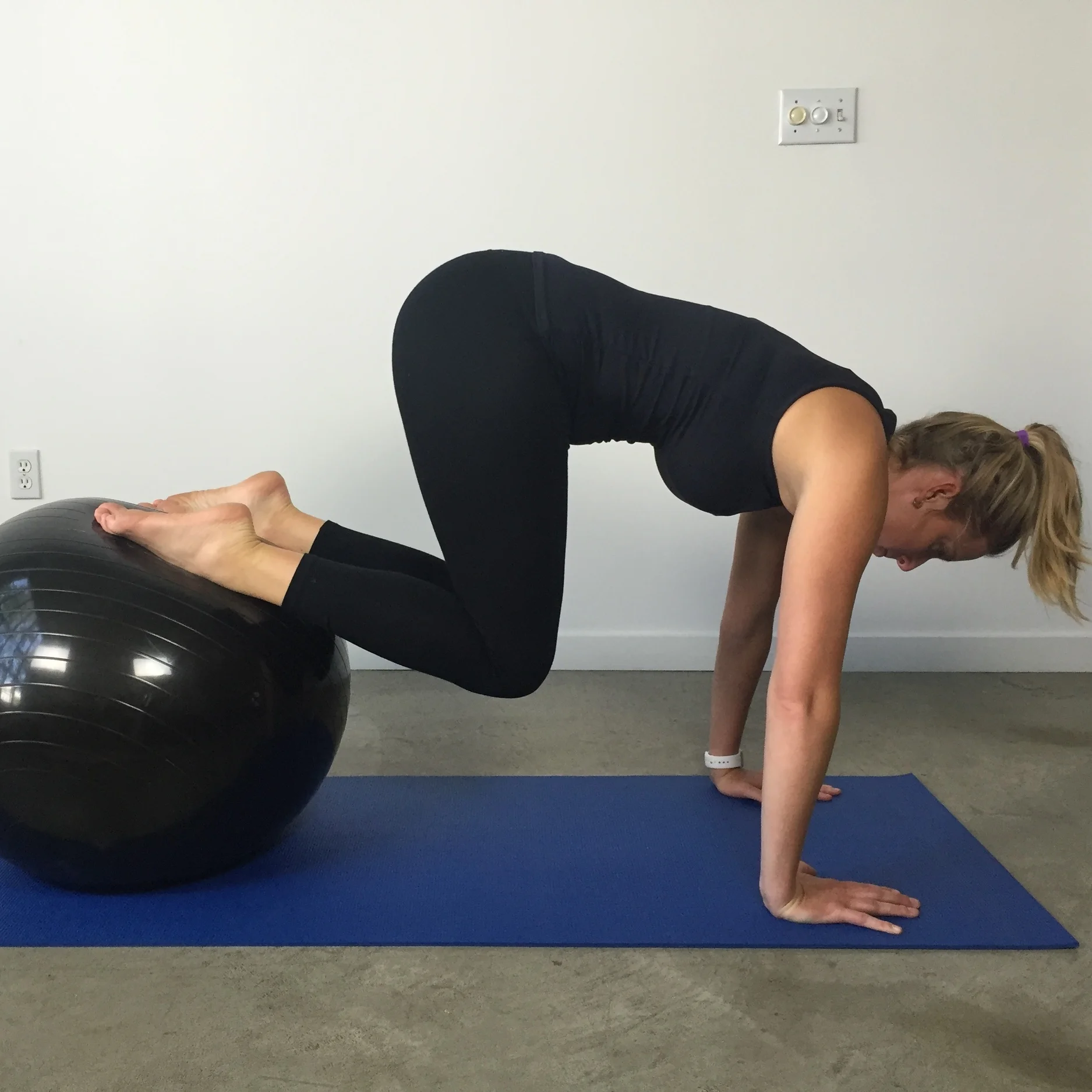 Swiss ball prone crunches x 2