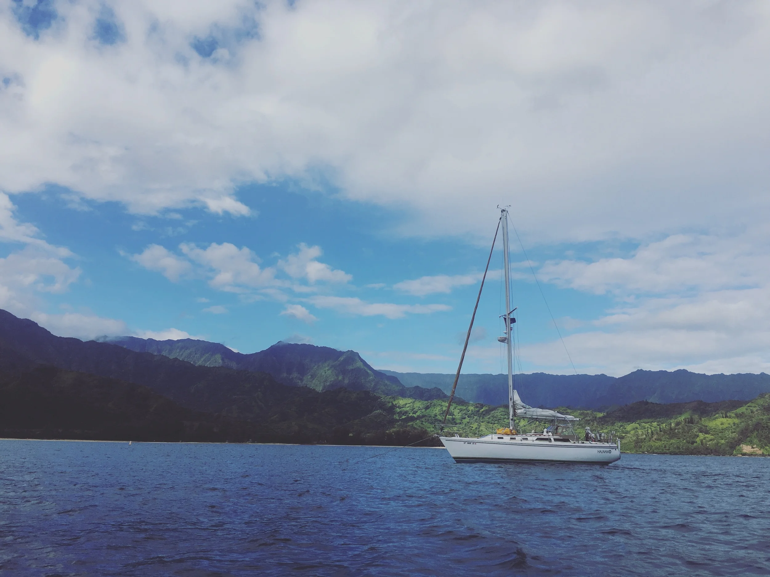 Haunani at rest in Hanalei Bay after our big journey