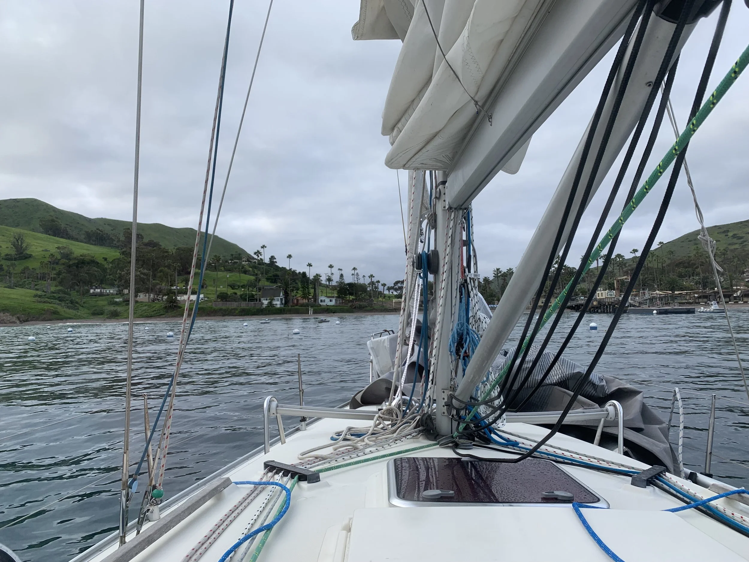 Before I fixed the furler. Green island bidding me good morning!