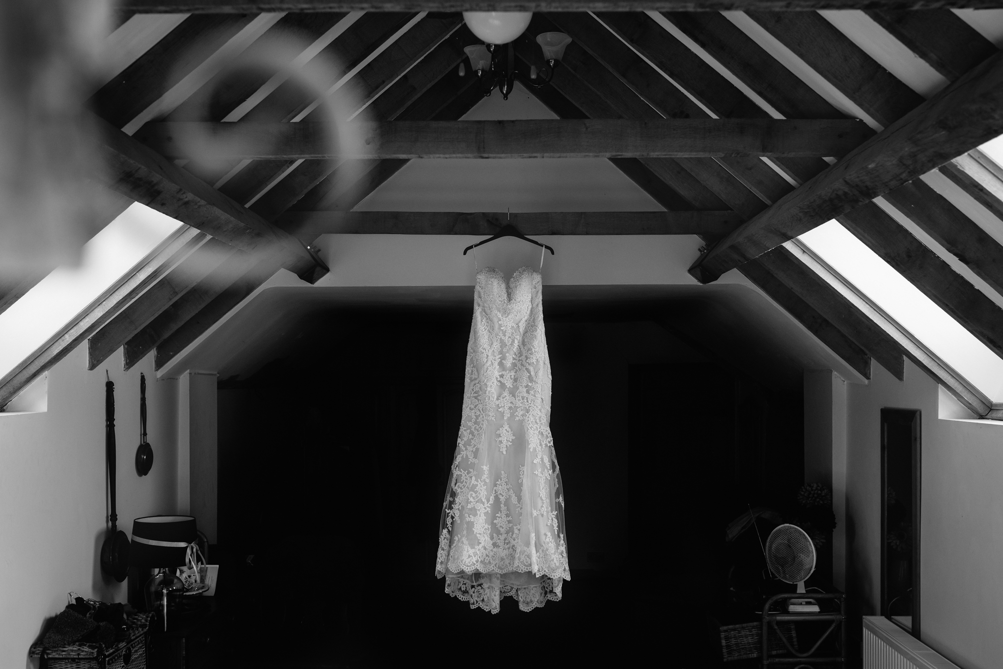 Wedding dress hanging up - Wedding Photography