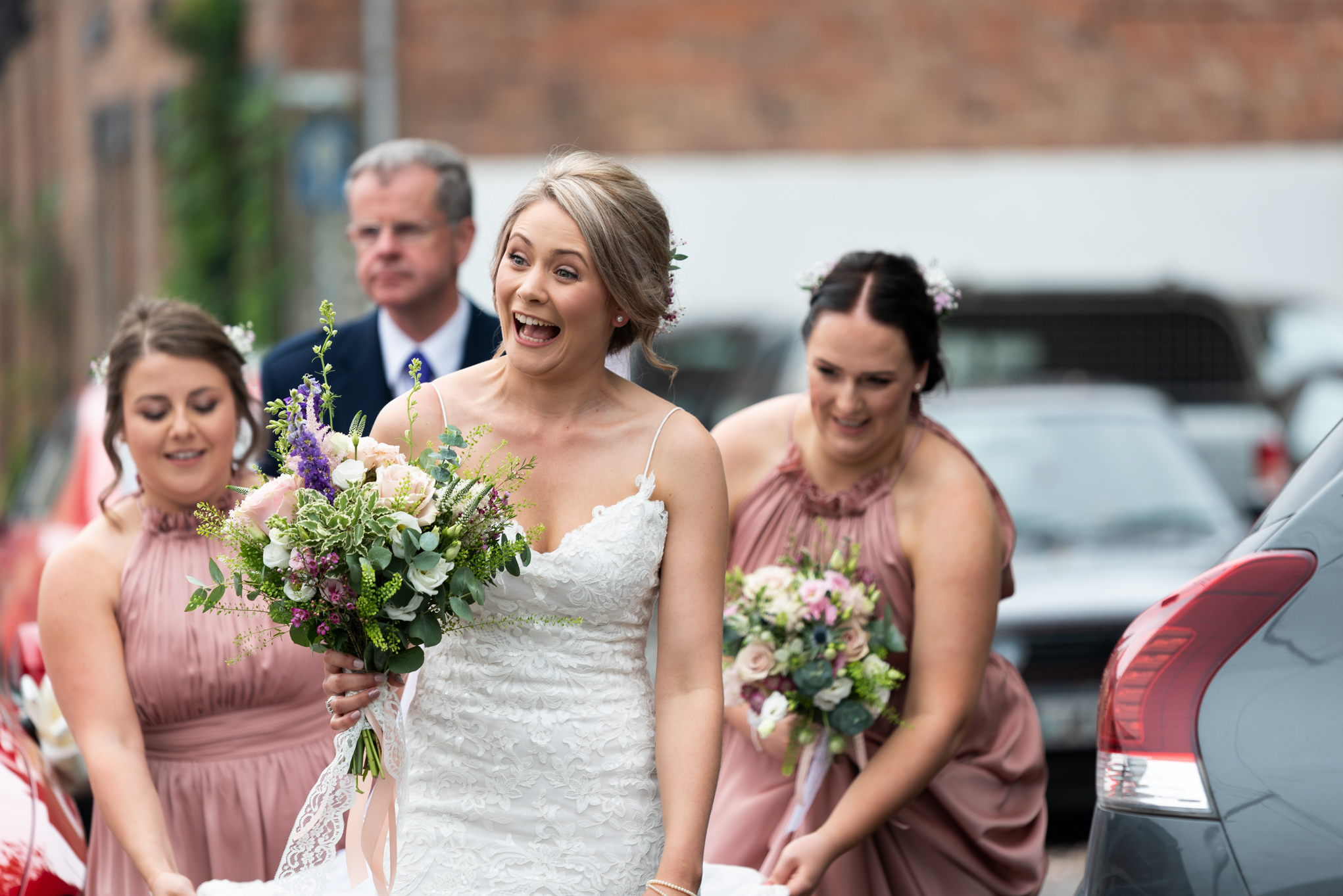 Bride arriving at Llanidloes church - Powys Wedding Photography