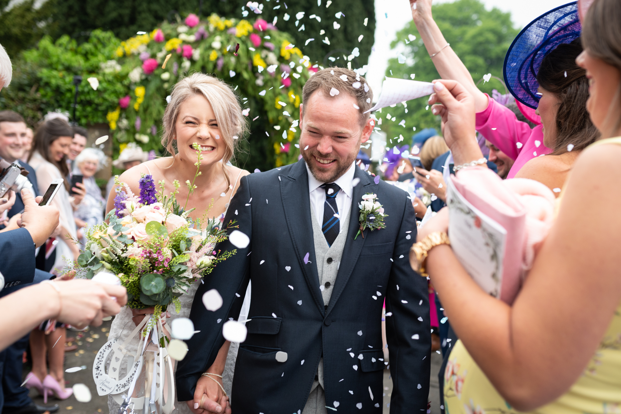 bride and groom confetti - Powys Wedding Photography