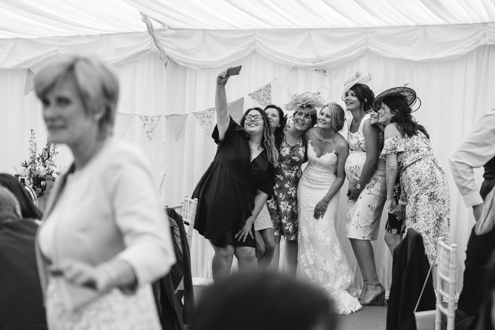 Wedding guests taking selfie - Powys Wedding Photography